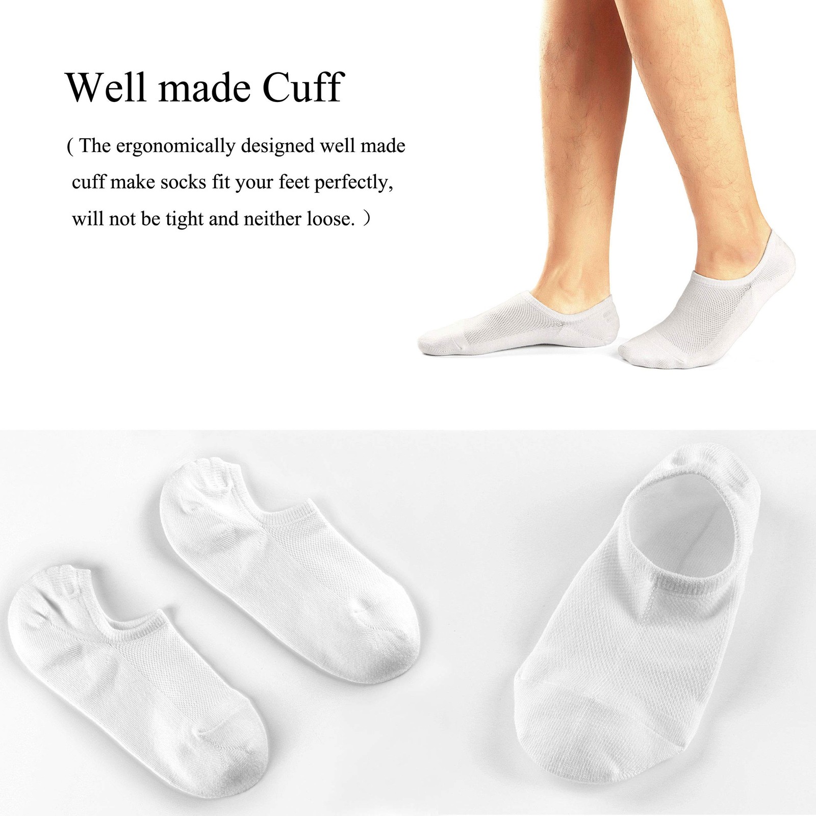No Show Low Cut Ankle Socks Casual Cotton Socks 8-11 6 Pairs（6whiteᦀ