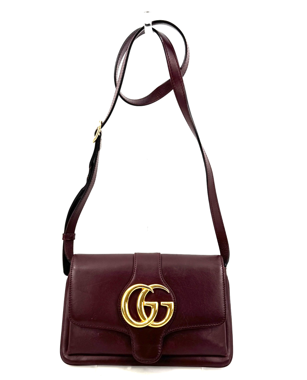 GUCCI Arli Shoulder Bag GG Marmont Burgundy Leather Crossbody Authentic