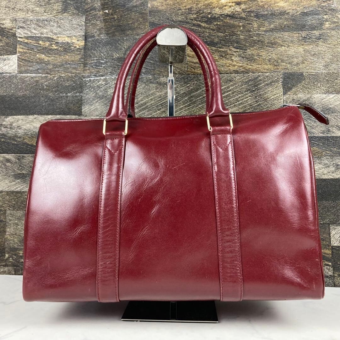 YVES SAINT LAURENT Boston bag Leather Red Vintage Authentic From Japan