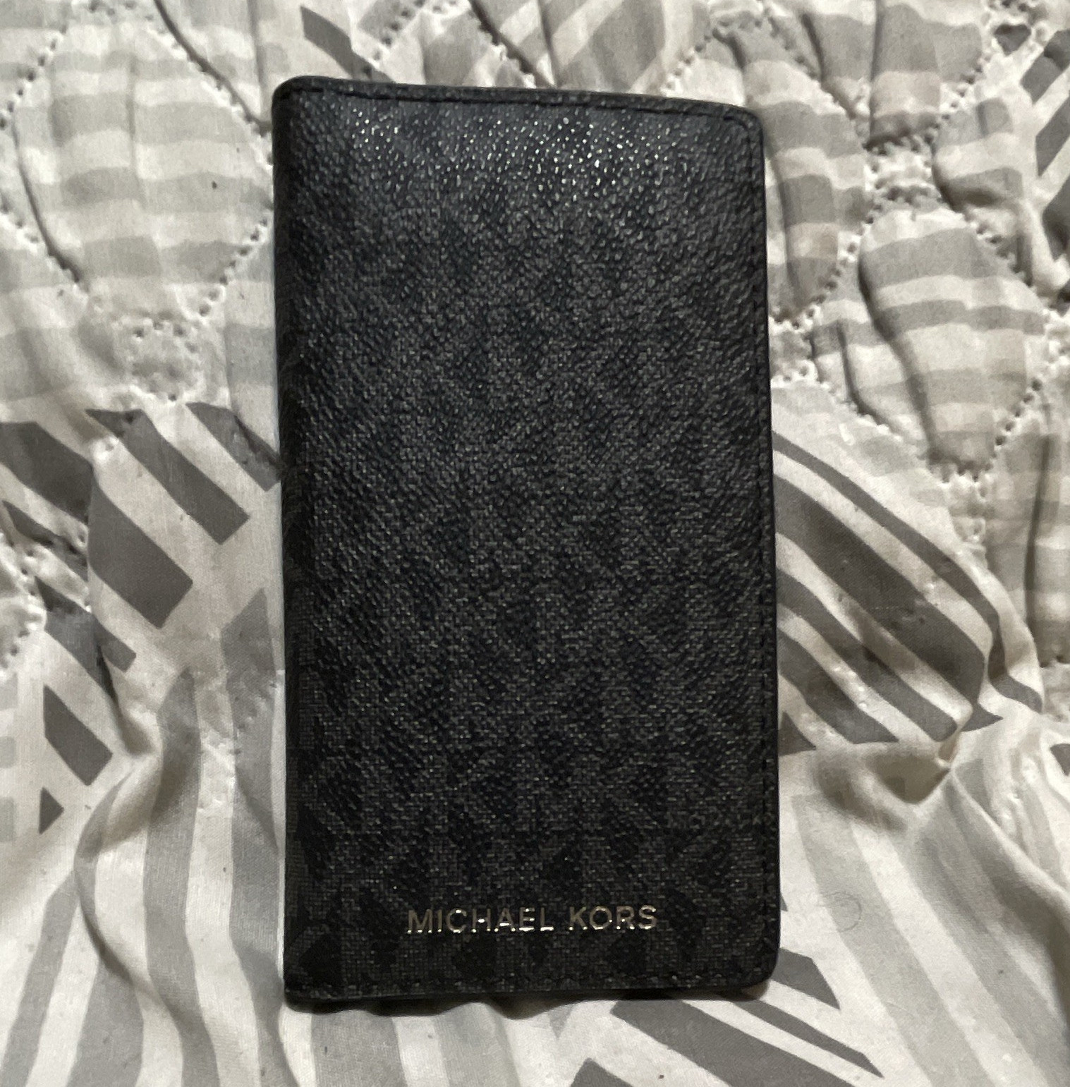 Michael Kors Black Logo Folding Bifold Wallet w/ Zip Pocket Credit Card