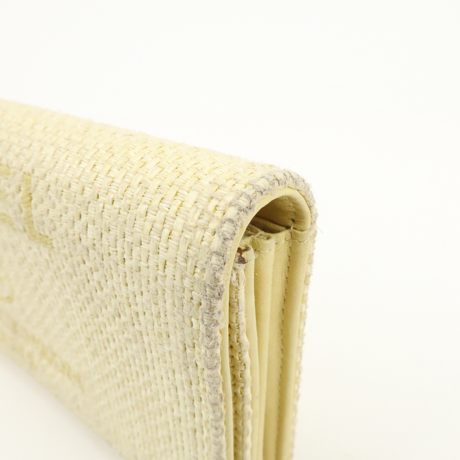 CHANEL Deauville COCO Mark Raffia Leather Long Wallet Yellow Authentic Used F/S