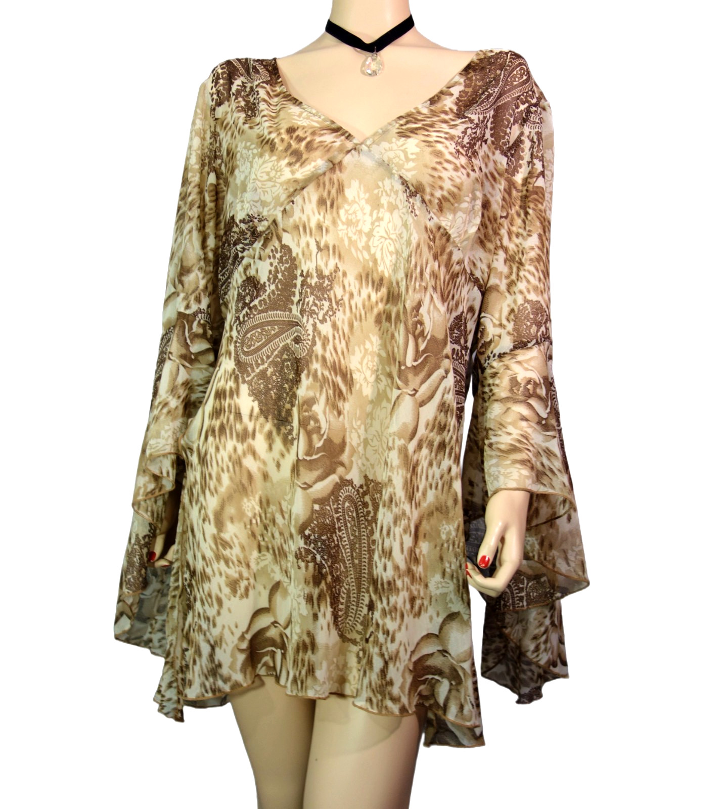 NANCY-K~Plus Size 3X Chiffon Y2K Super Boho Tunic Huge Dripping Batwing Sleeves