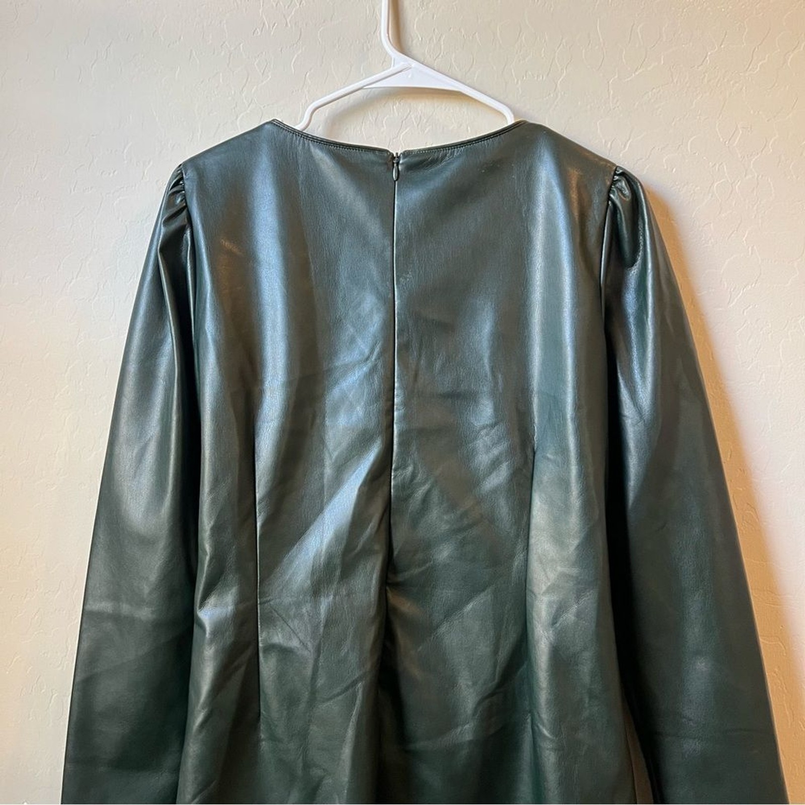 House of Harlow 1960 Black Vegan Leather Long Sleeve Mini Wrap Dress NWOT large