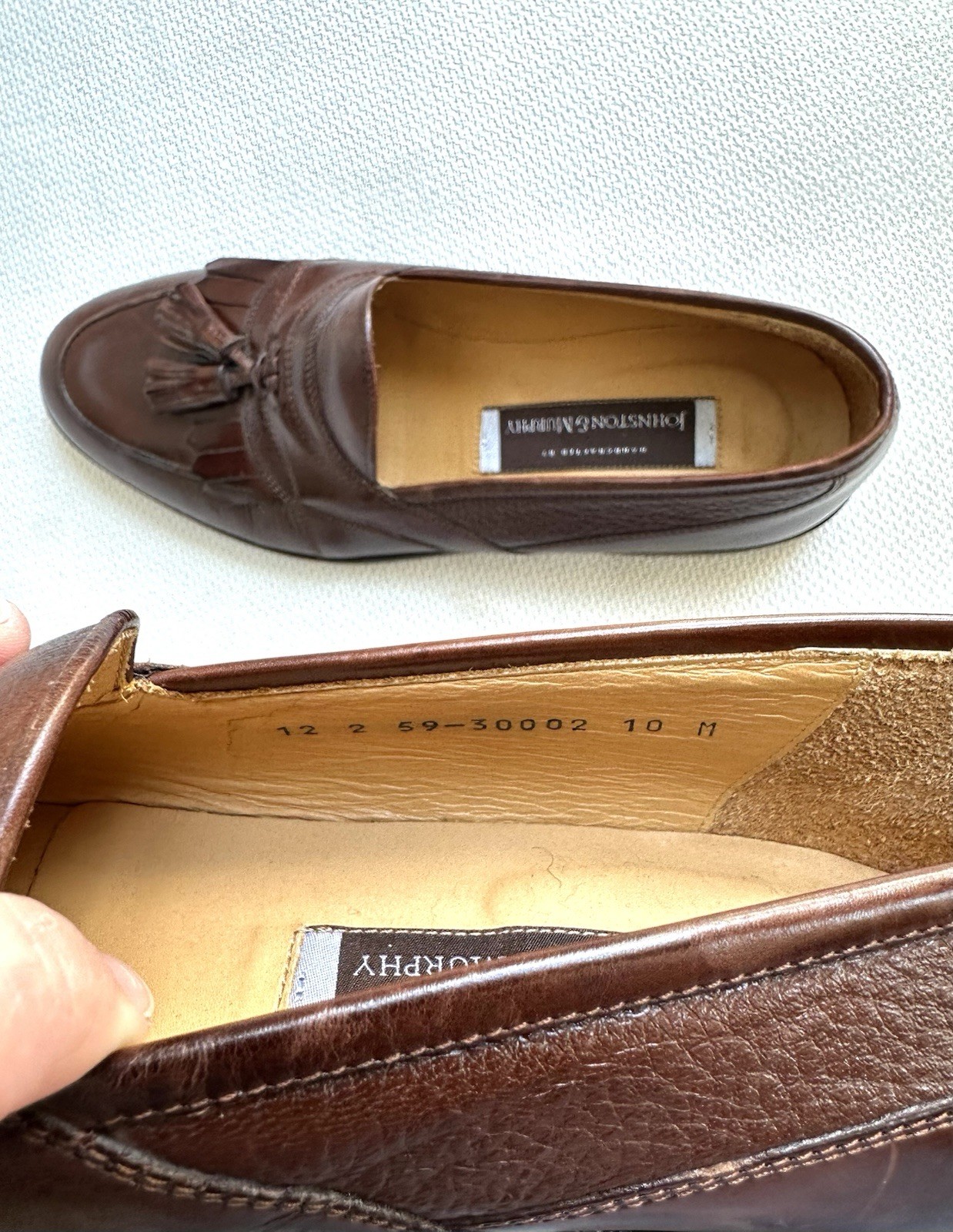 Johnston Murphy Leather Deerskin Cellini Men’s 10 M Brown Genuine Tassel Loafers