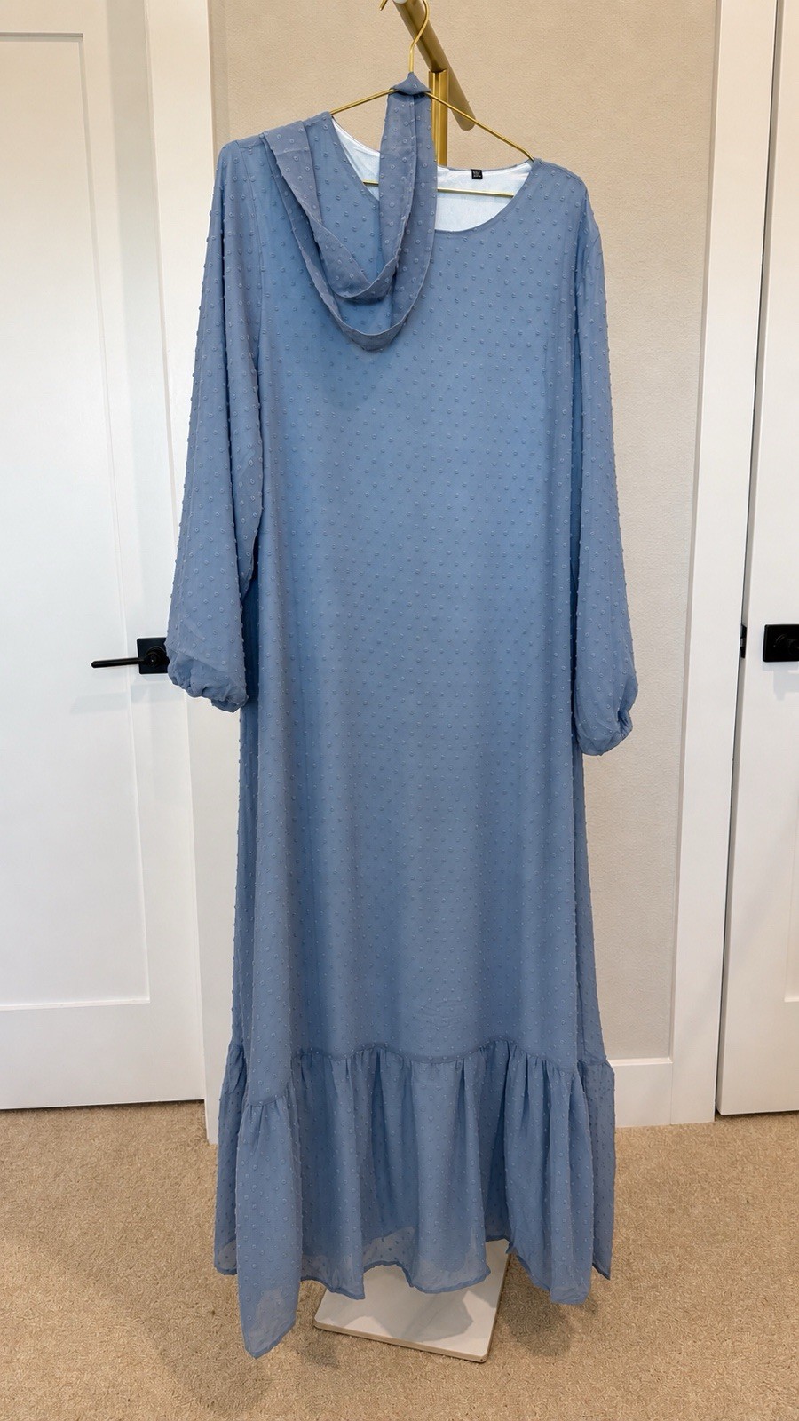 Polka dot elegant chiffon Abaya with matching belt
