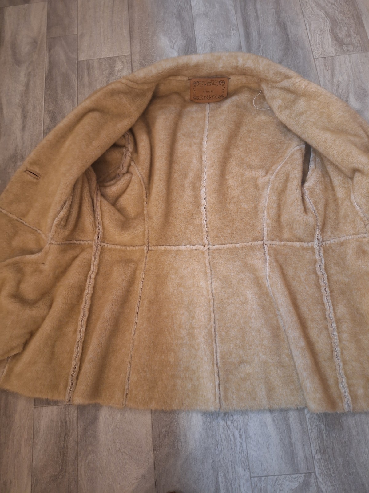 Guess Vintage Y2K Tan Genuine Suede Leather Faux Fur Lined Button Closure Coat M