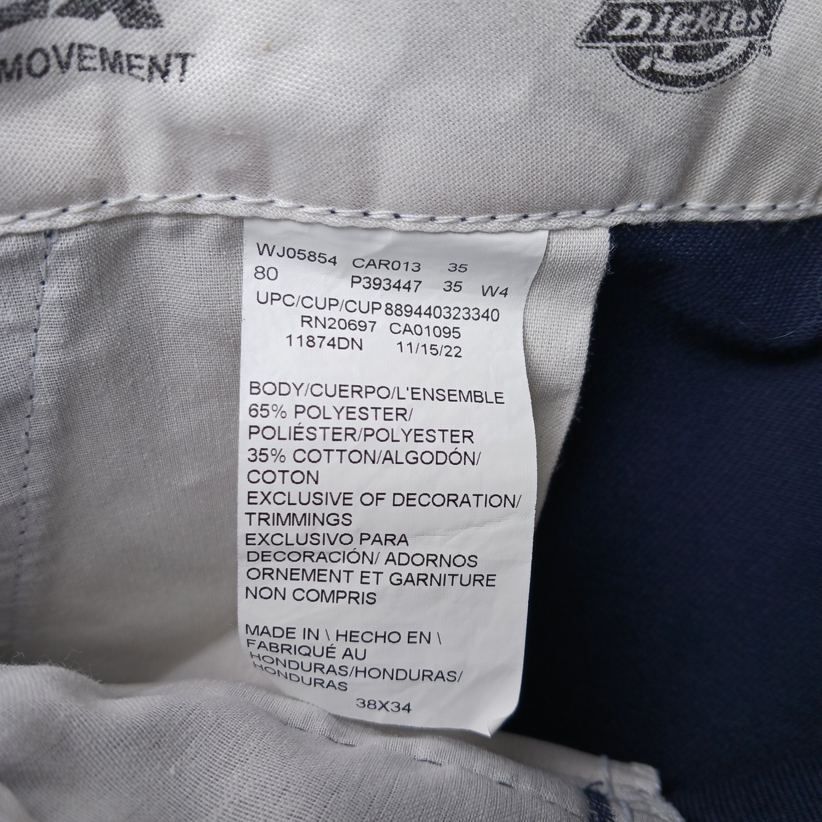Dickies Mens 874 Flex Original Fit Work Pants 38X29 Dark Navy Blue 11874DN