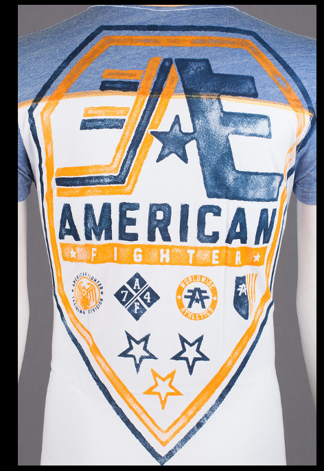 AMERICAN FIGHTER White Blue Orange STONEY BROOK Athletic Graphic T-shirt NWT