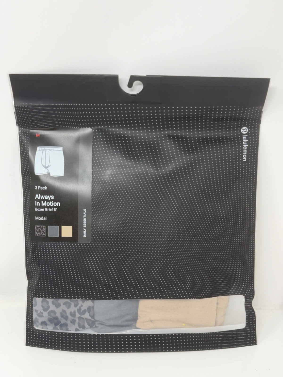 Lululemon Always In Motion Modal Boxer 5″ Long Men’s M 3 Pack Tan Gray Leopard
