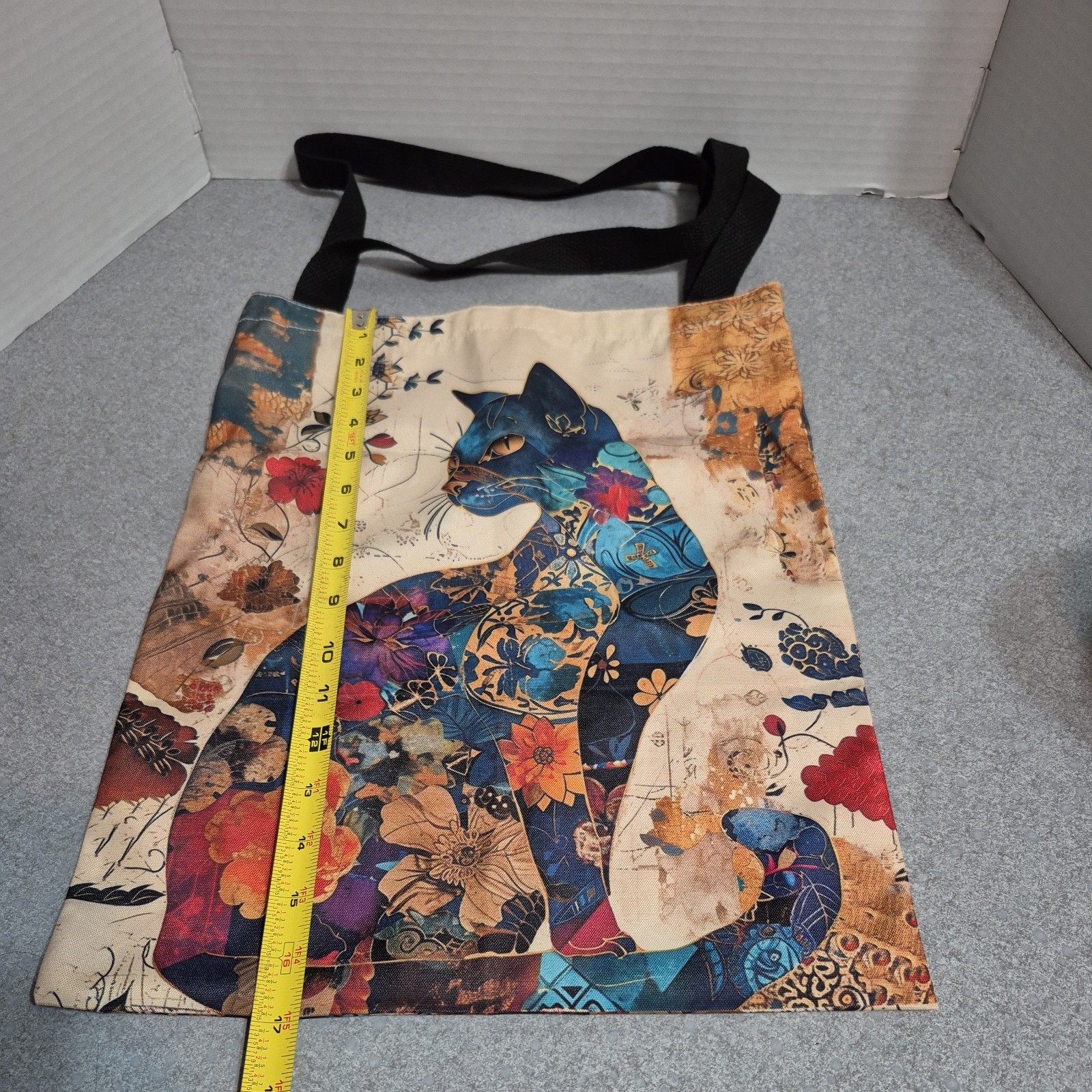 Fujian Floral Blue Cat Print Polyester Tote Bag