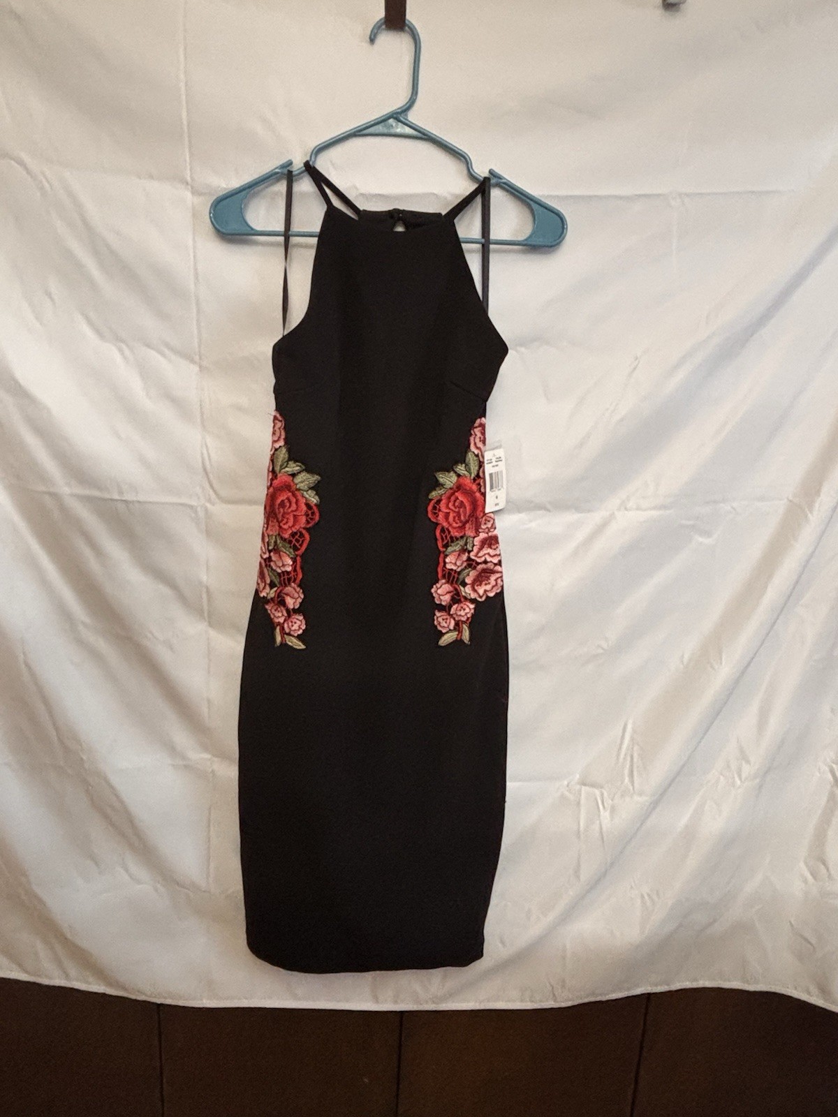 Rebecca b Black Dress With embroidery roses on side Size 6