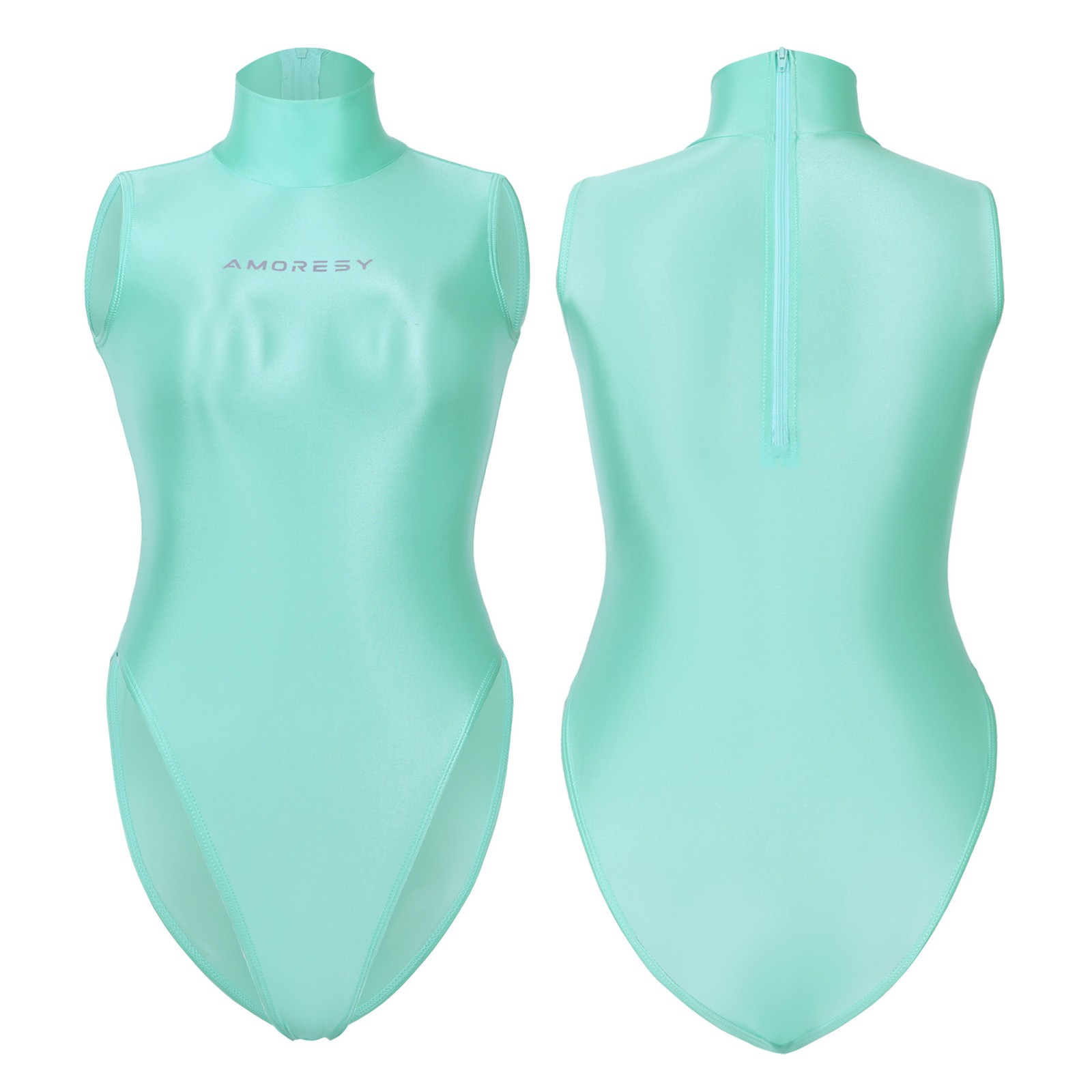 AMORESY Women’s Ultra-Thin Sheer One-Piece Swimwear High-Cut Sleeveless Swimsuit