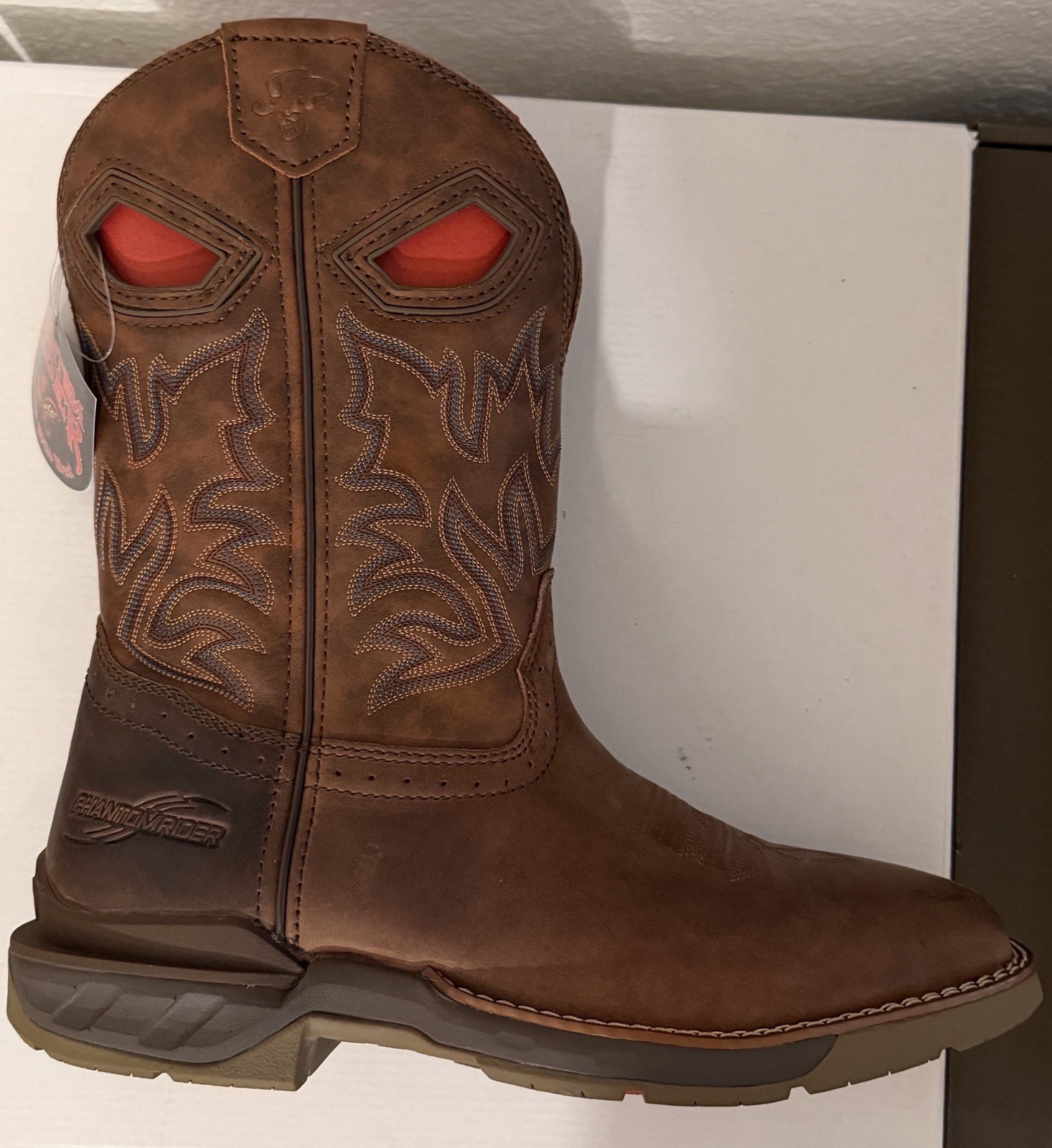 NEW PHANTOM RIDER SZ 9.5 D 11″ Roper Pull On Work Boots Square Toe in BROWN