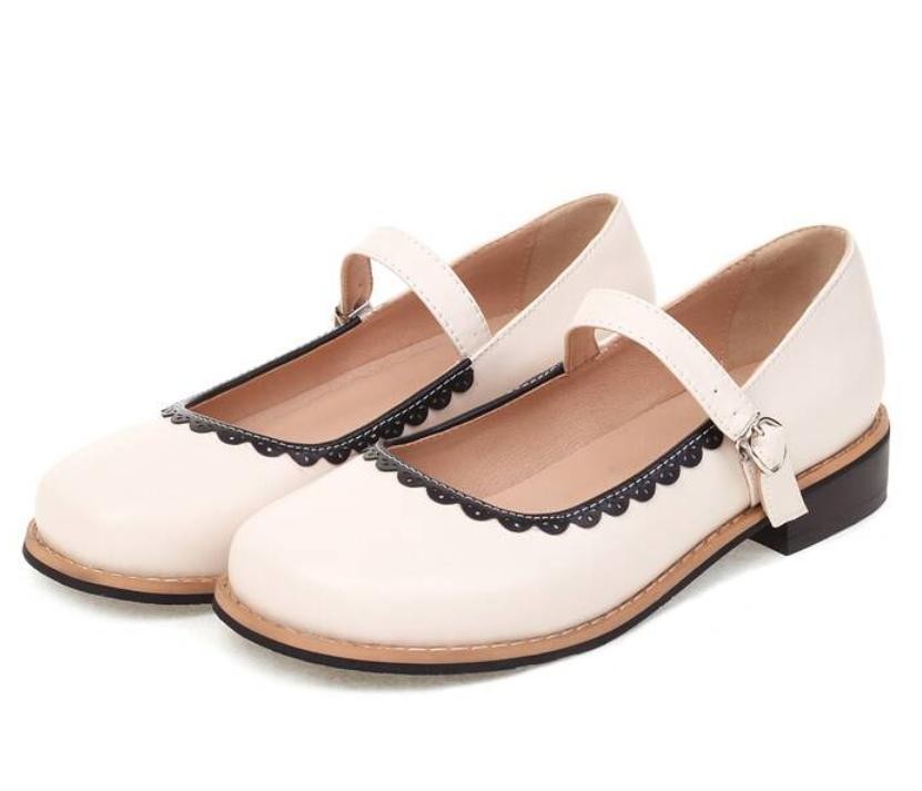 Retro Womens Ankle Strap Mary Jane Flats Faux Leather Dress Casual College Shoes