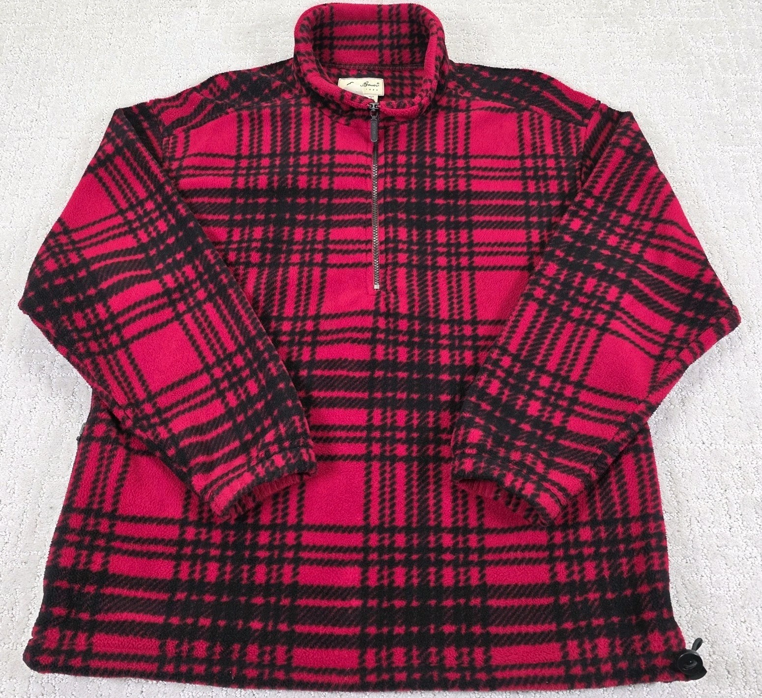 Vintage Eddie Bauer Jacket Men’s Medium Red Black Plaid Fleece 1/4 Zip Pullover