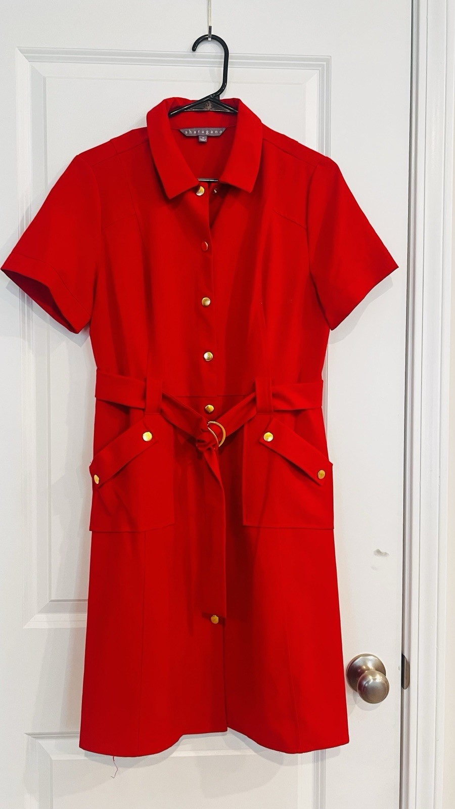 Sharagano Red Utility Zip Belted Women’s Shirt Dress Size 10