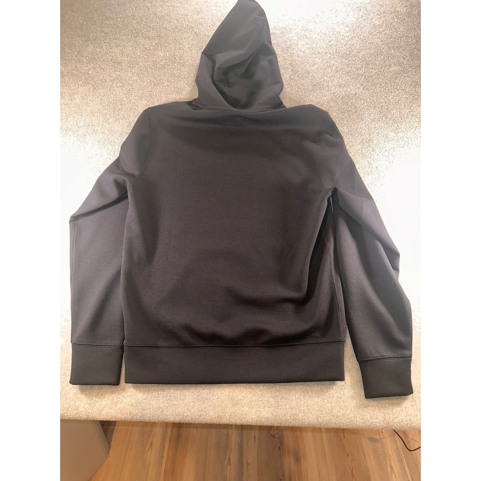 Lucky Brand Mens Black Pullover Hoodie Sweatshirt Size M Logo Patch Drawstring