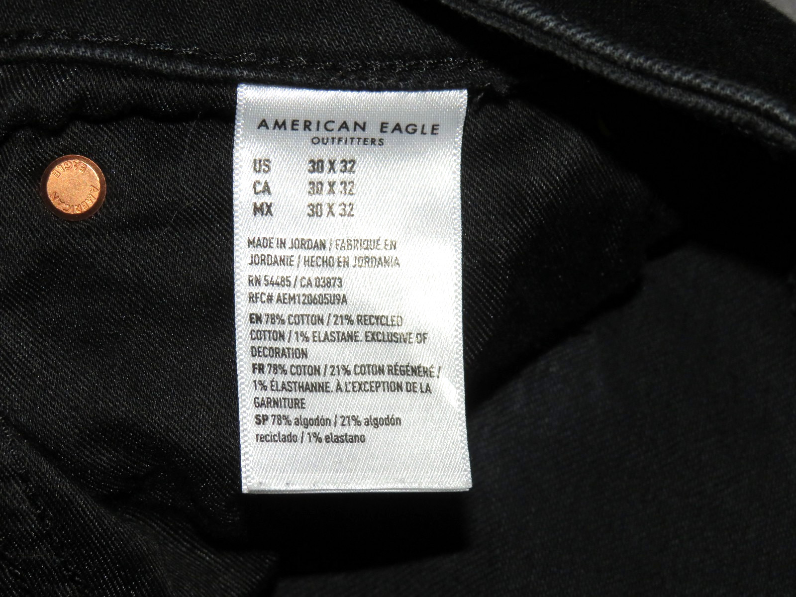 American Eagle AIR FLEX+ Black Athletic Stretch Denim Jeans Men’s 30 X 32