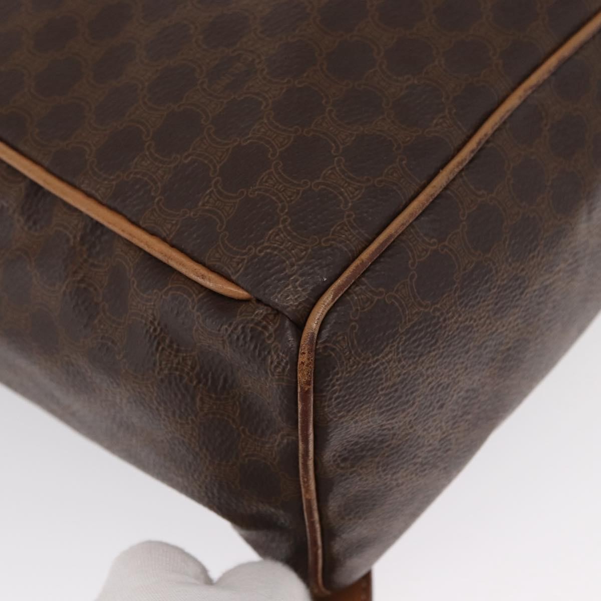 CELINE Macadam Canvas Backpack PVC Leather Brown Gold Auth 164150