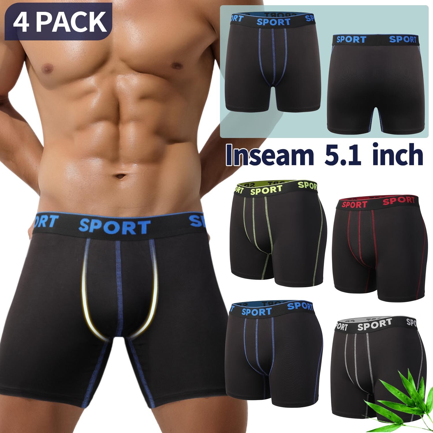 4/6 PACK For Men Bamboo Underwear Shorts Multicolor Boxer Briefs Underpants NEW