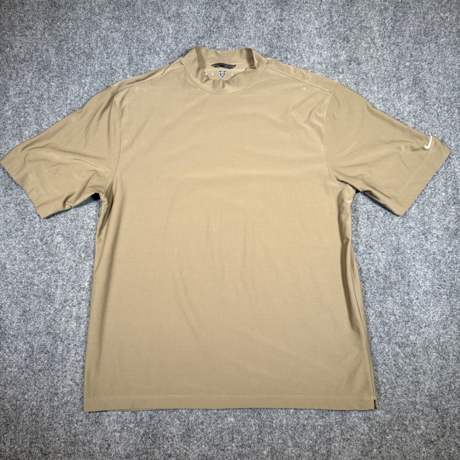 Nike Golf Dri-FIT UV Mock Neck Shirt Mens XL Tan Short Sleeve Tiger Woods