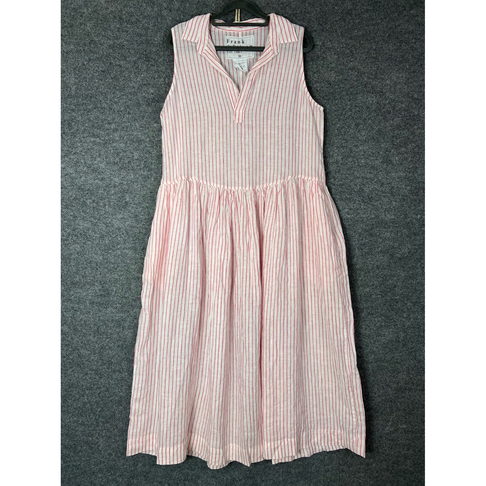 Frank & Eileen Excellent Daphne Dress Womens Medium Pink White Striped Linen