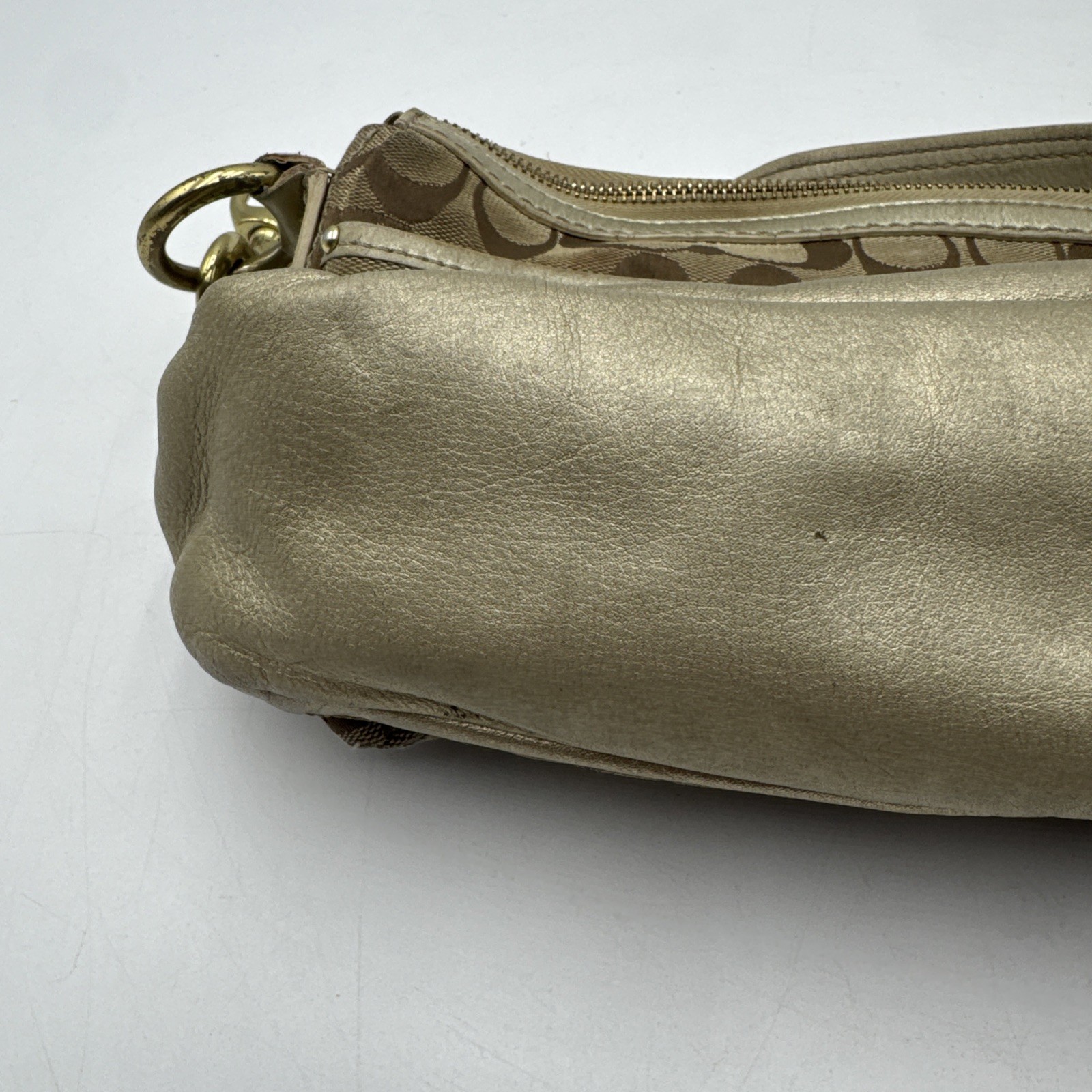 Coach Legacy Double Turnlock Tan Signature C Bag Metallic Gold Y2K # F12869