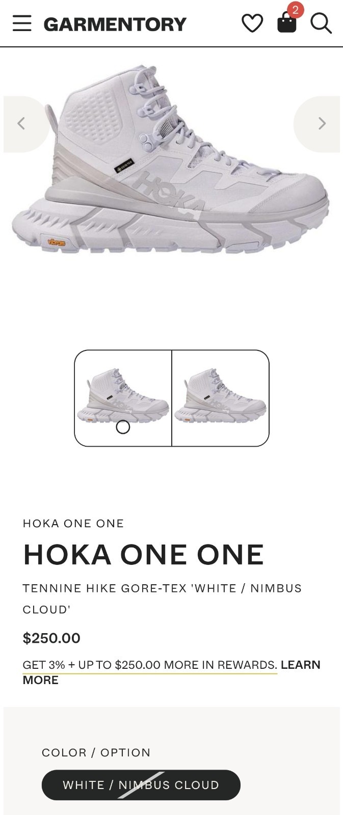 Hoka One One TenNine GTX Boots Unisex M7.5/W8.5 White Gore-Tex Vibram Hiking