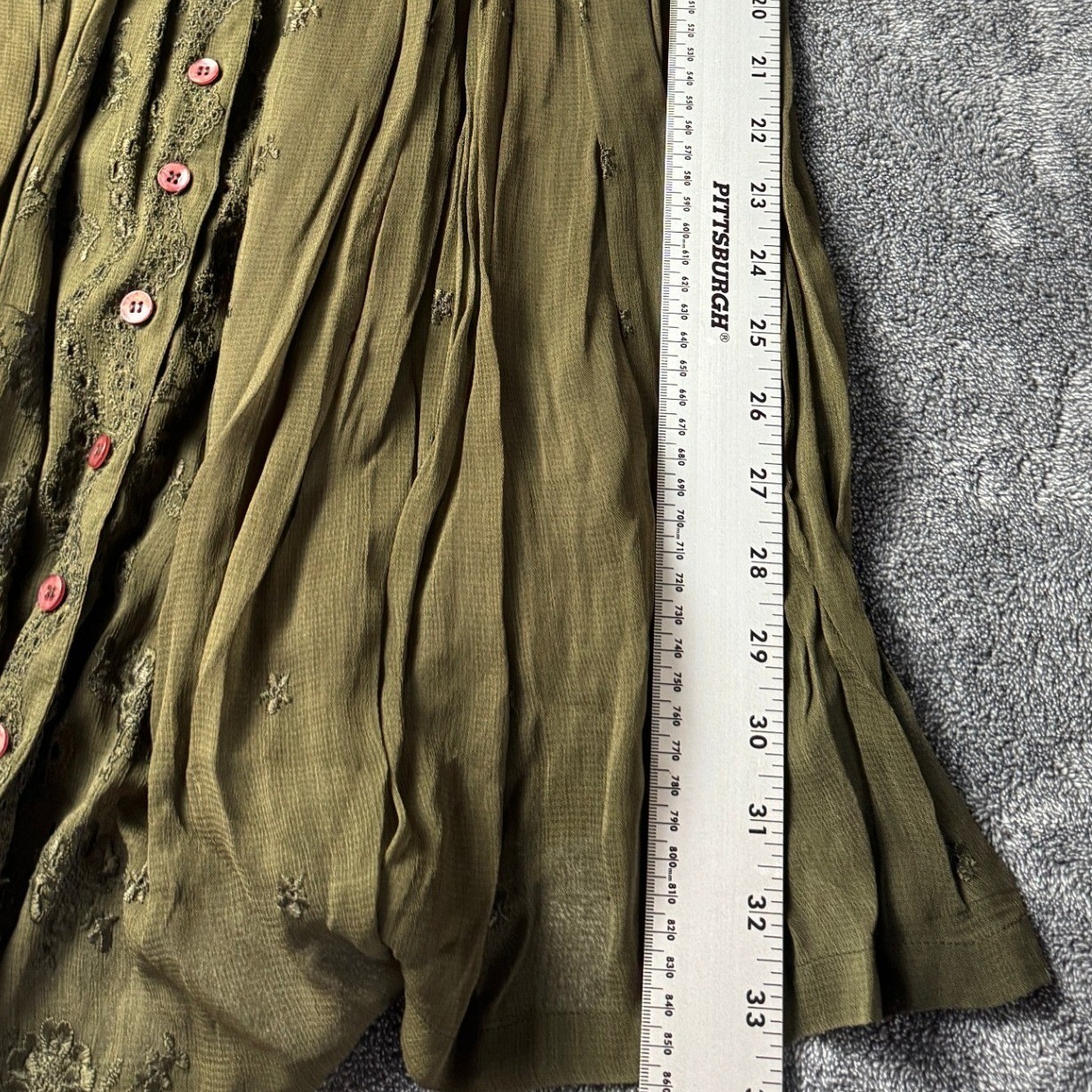 Bongo Vintage 90s Olive Green Embroidered Button Front Dress NWT Size M