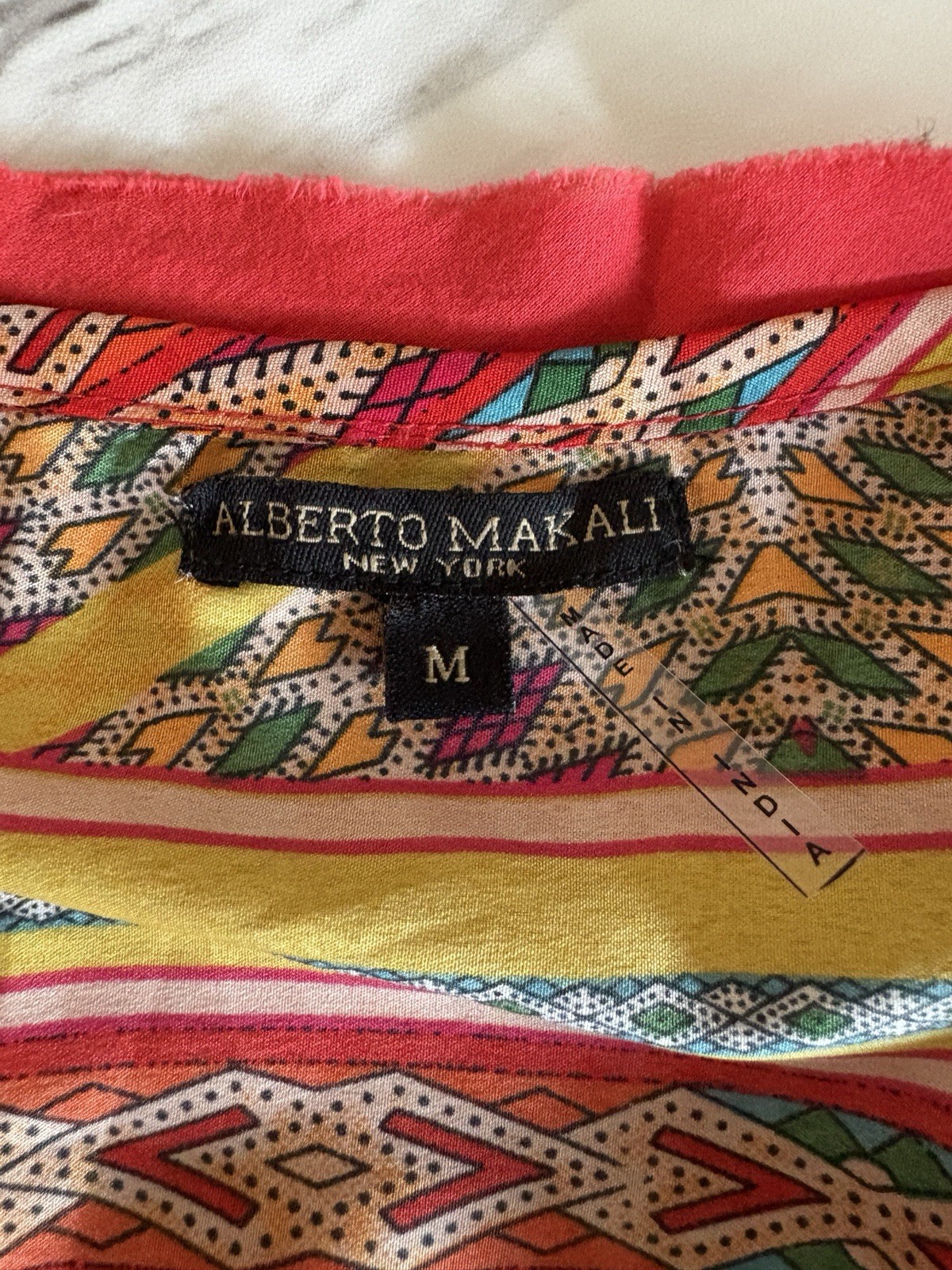 Y2K Alberto Makali Mini Smocked Shift Dress — M Red Yellow Boho Summer Party