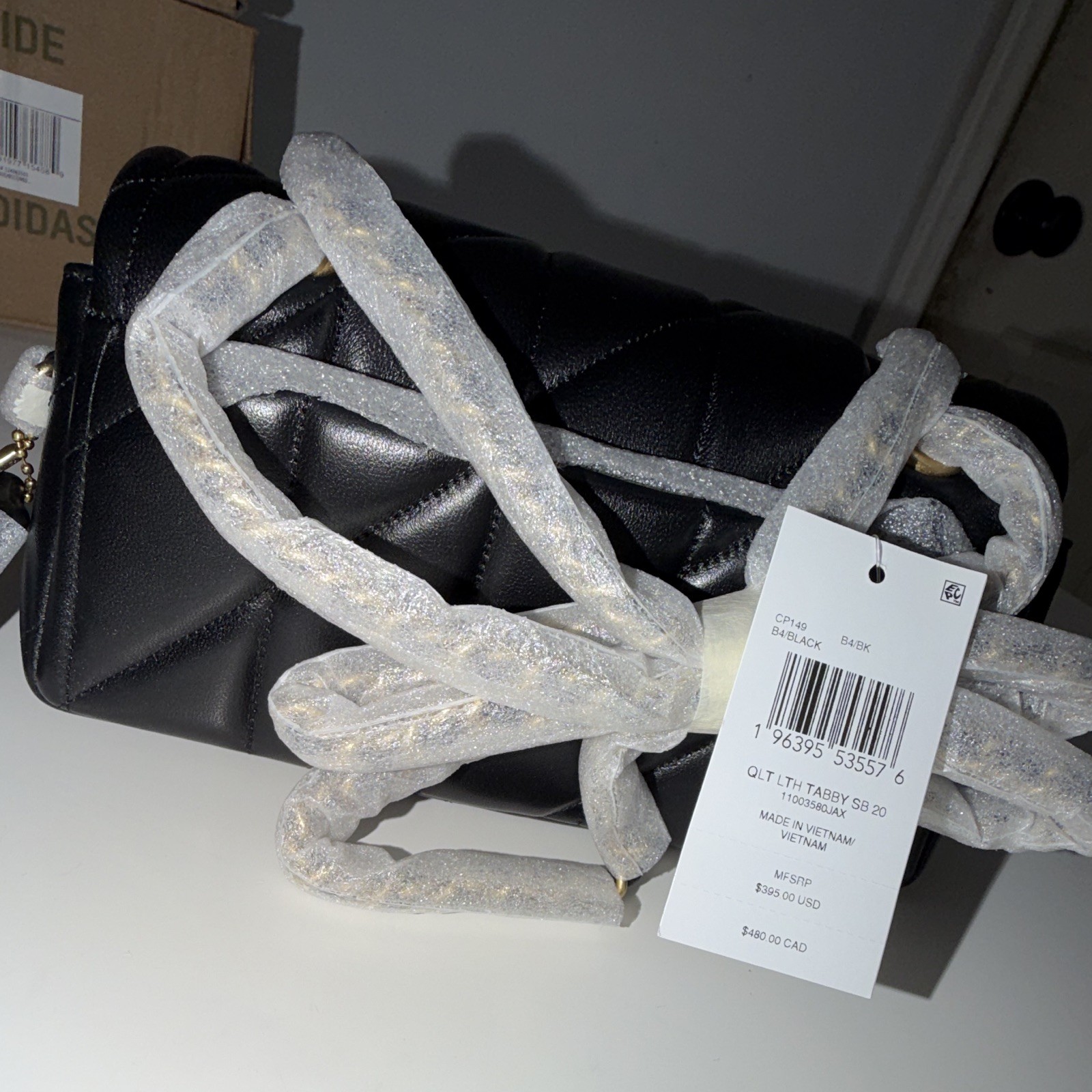 Coach Tabby 20 Quilted Crossbody Bag Black Gold Hardware Chain Detachable Strap