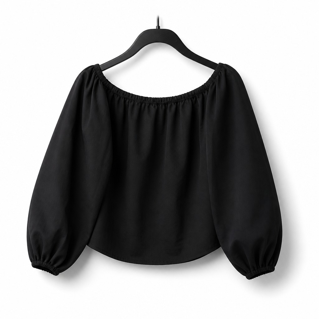 Black Off The Shoulder Long Sleeve Crop Top – M