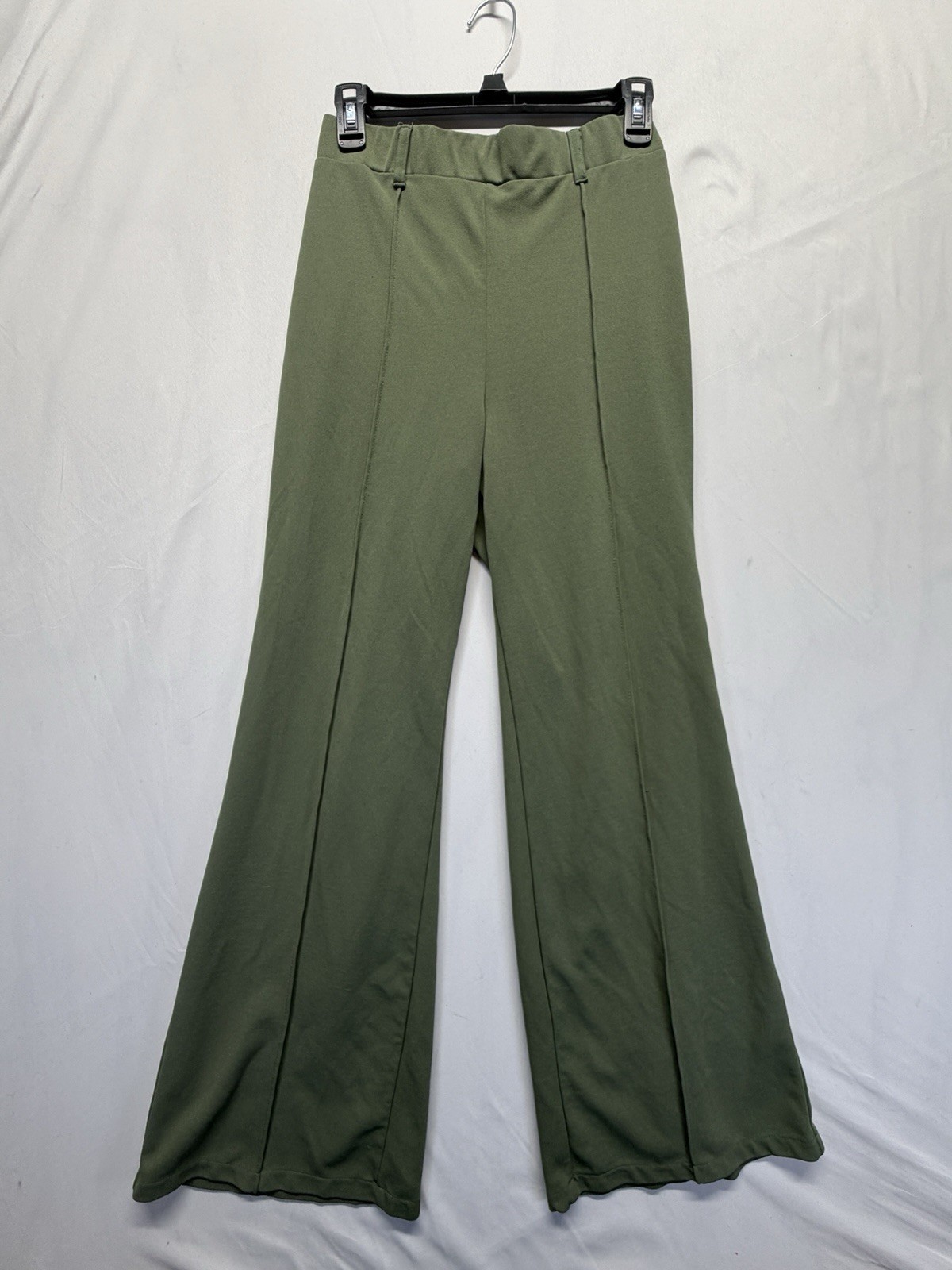 Ambiance Womens Size M Olive Green Wide Leg Pull On Pants Stretch Casual