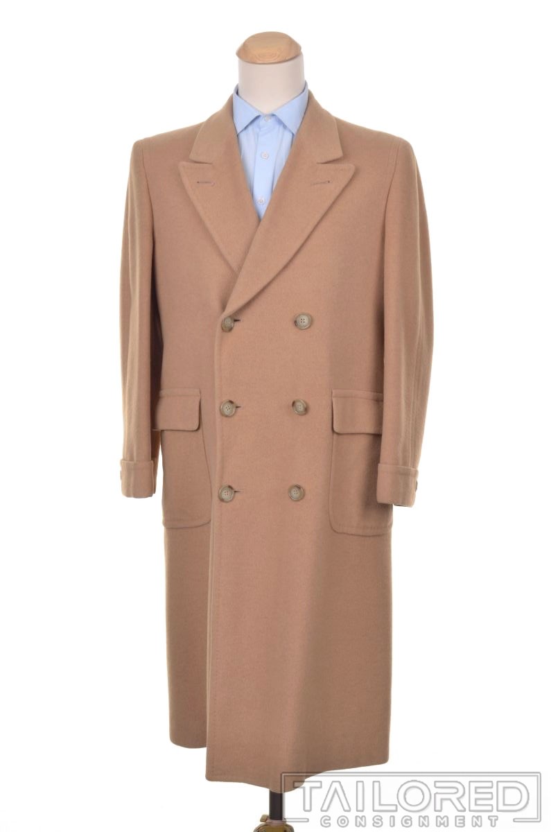 CAMELS HAIR Solid Camel Camel Mens Luxury Overcoat – L R
