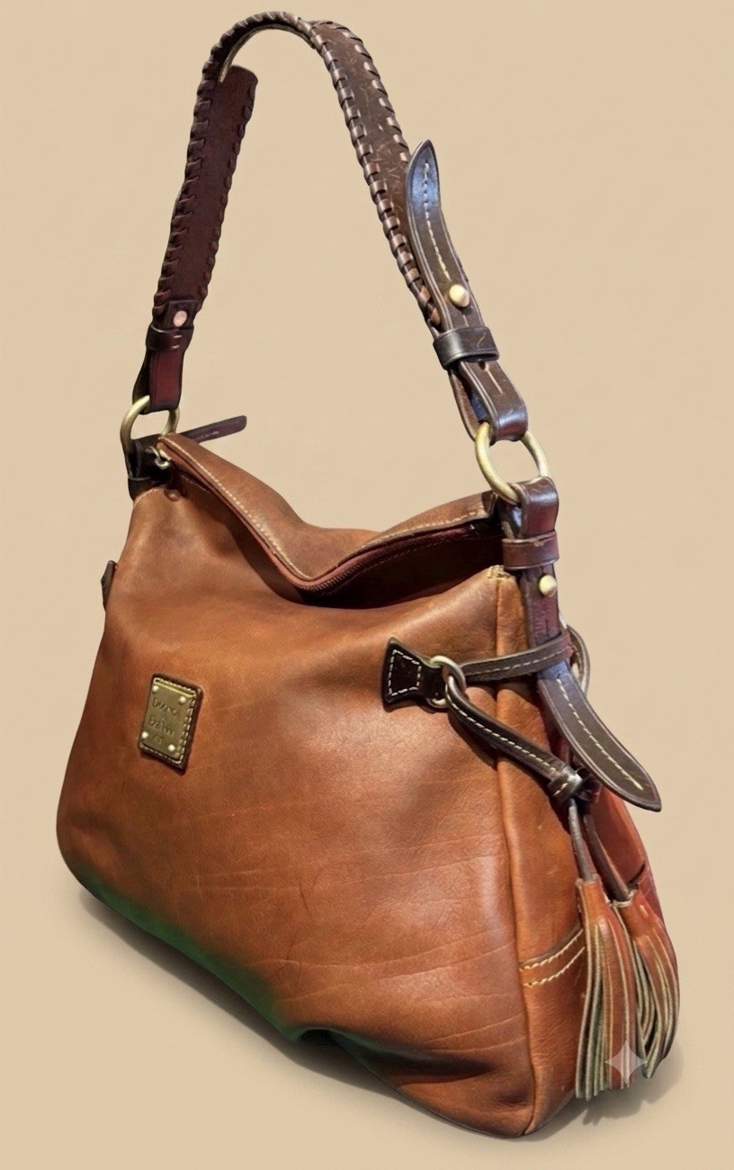 Dooney & Bourke Women’s Brown Hobo Shoulder Bag Zip Tassel Gold Hardware