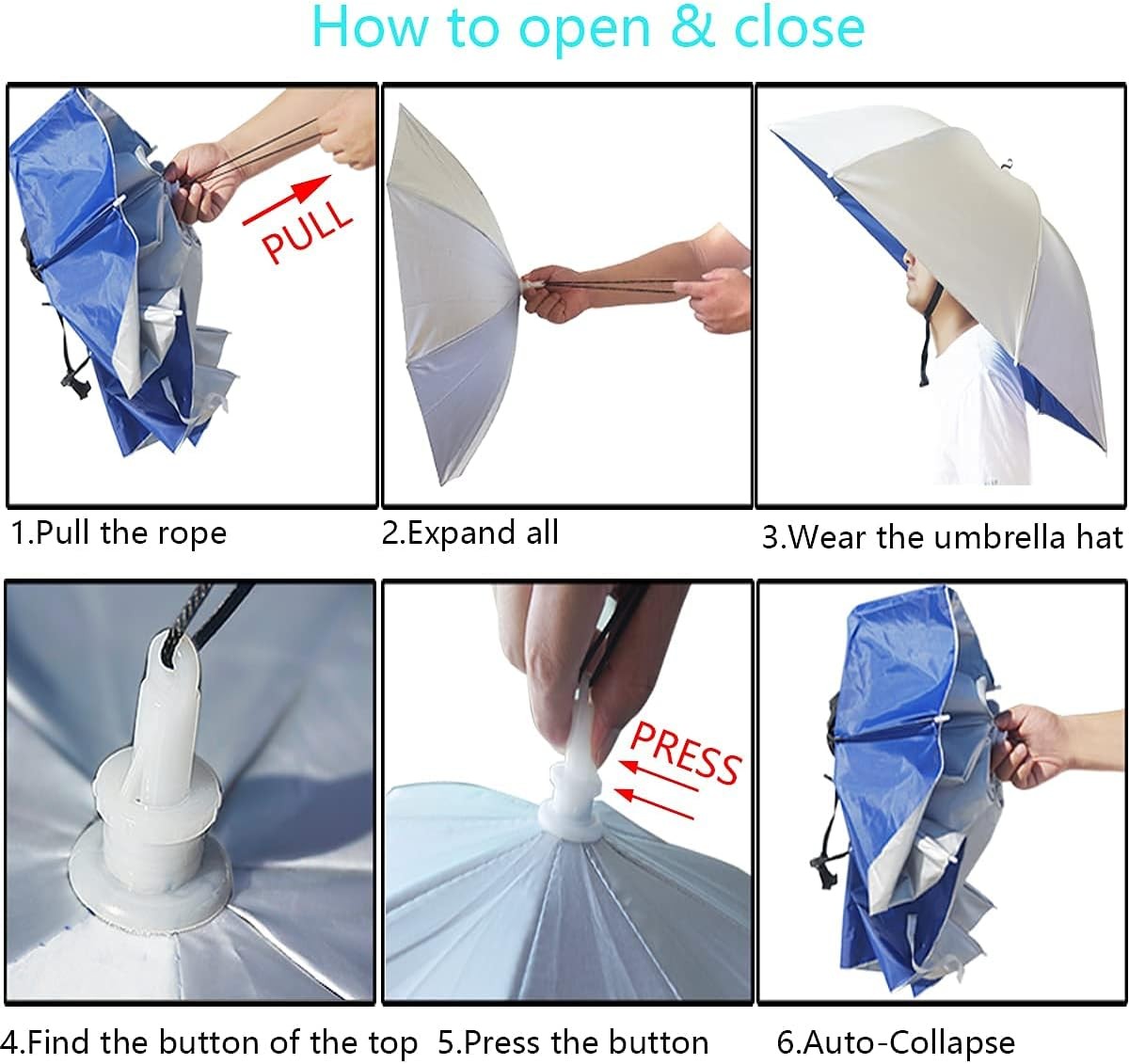 Umbrella Hat 37 Inch Fishing Umbrella Hat Hands Free Foldable UV Protection