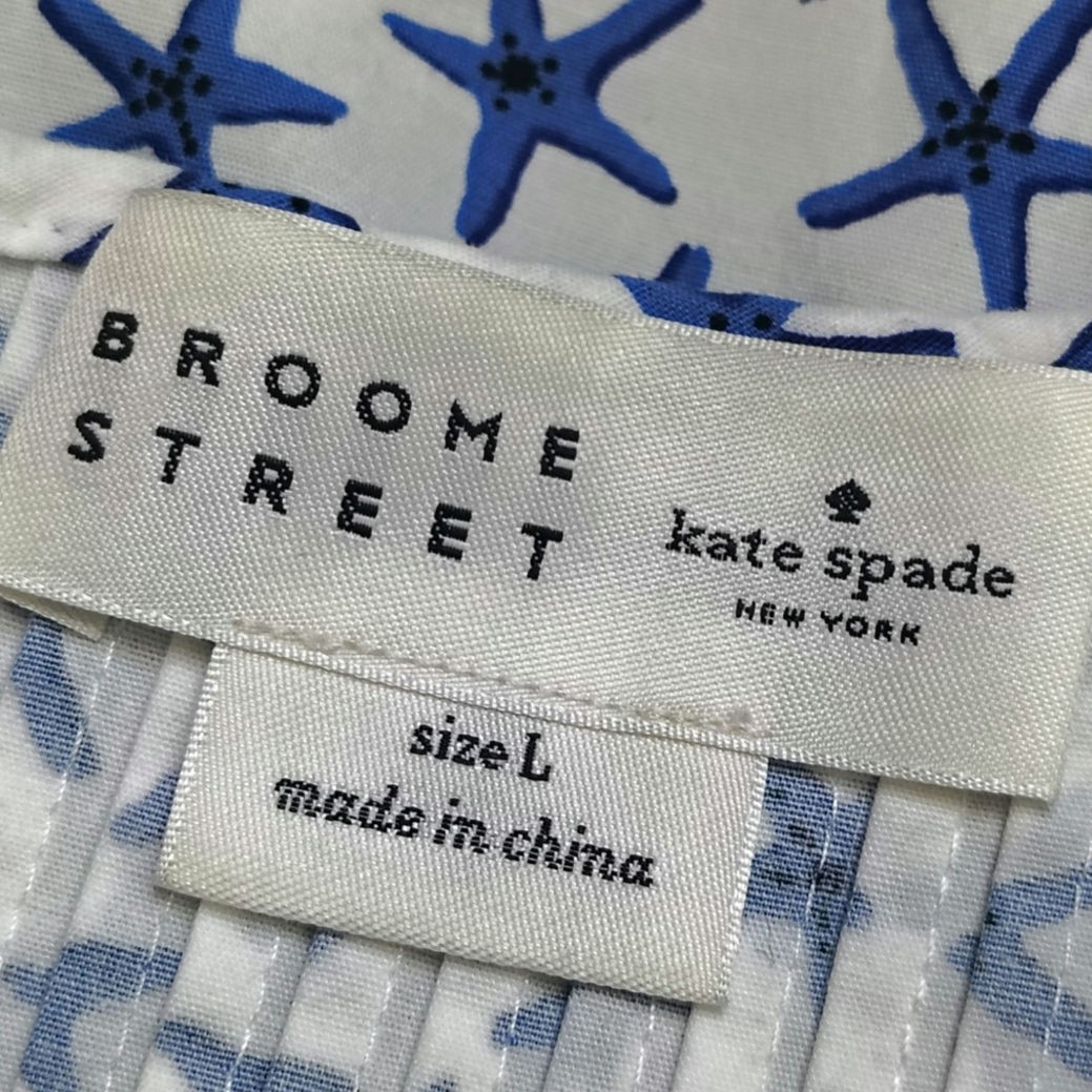 Kate Spade Broome St Starfish Sleeveless Blouse White Blue Coastal Top Large