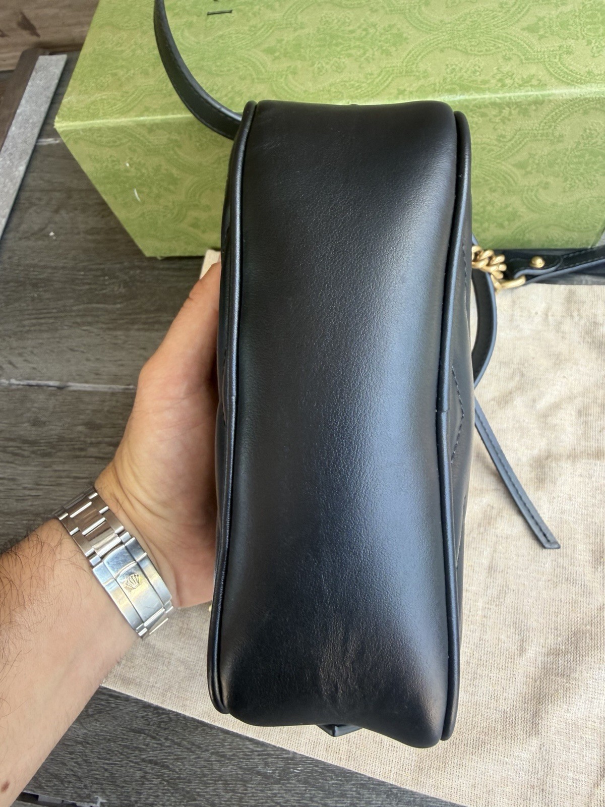 Gucci Calfskin Matelasse Mini GG Marmont Chain Shoulder Bag Black