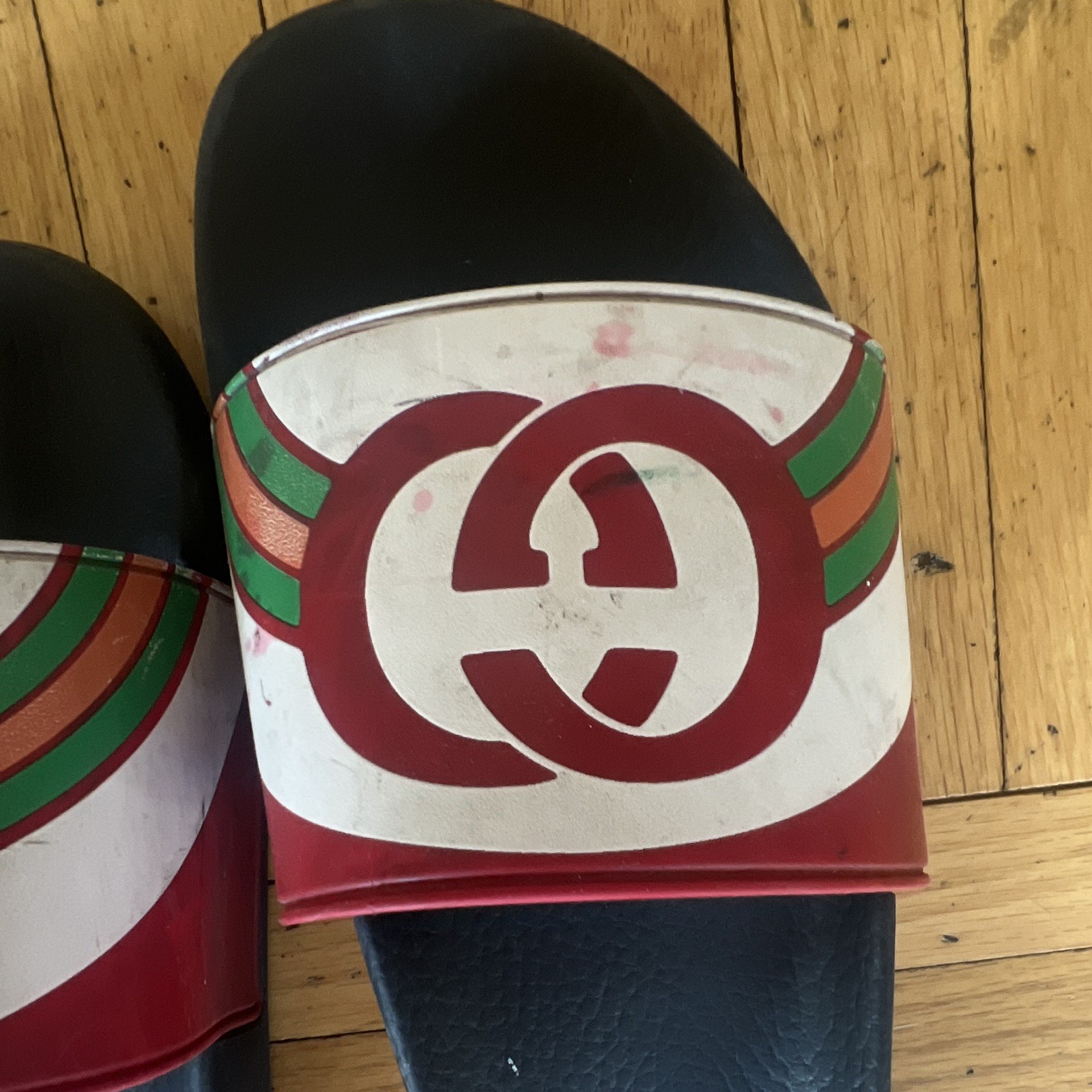 Gucci Men’s Logo Web Stripe Slide Sandals Black/Red/Green/White 11.5