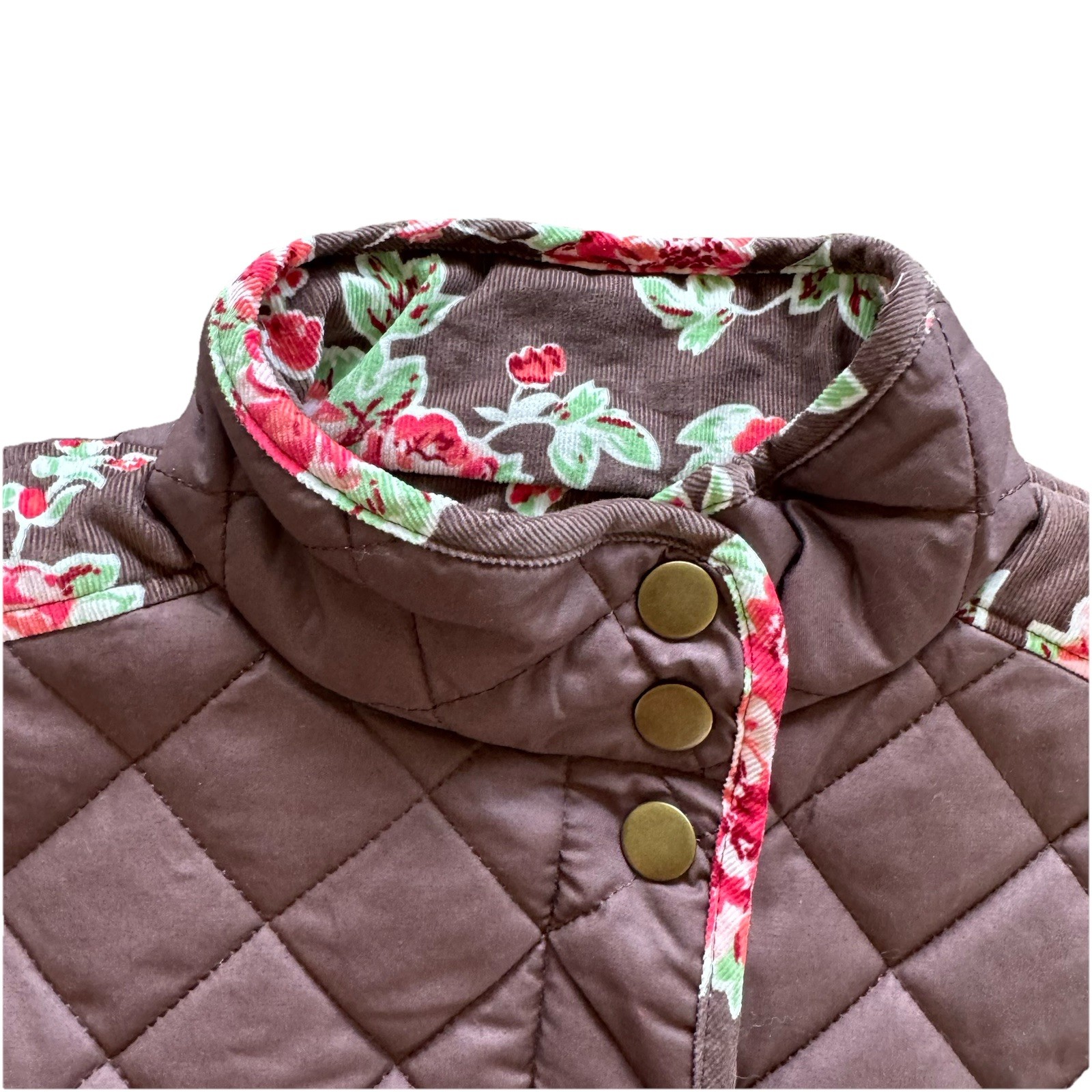 Matilda Jane Sydney Reversible Quilted Brown Floral Snap Vest Women Size XL NWT