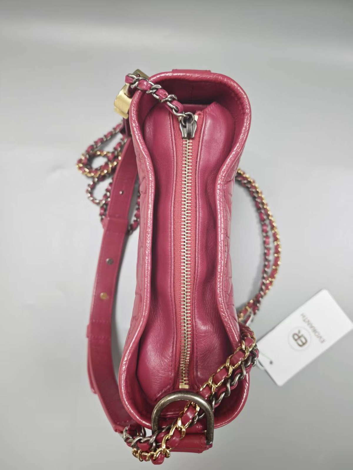 Chanel Gabrielle A91810 Red Chevron Calfskin Crossbody Bag with CC Charm