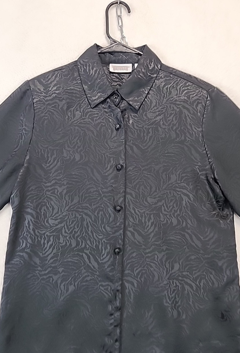 Worthington Women’s Size 10 Black Textured Long Sleeve Shirt Shoulder Pad Blouse