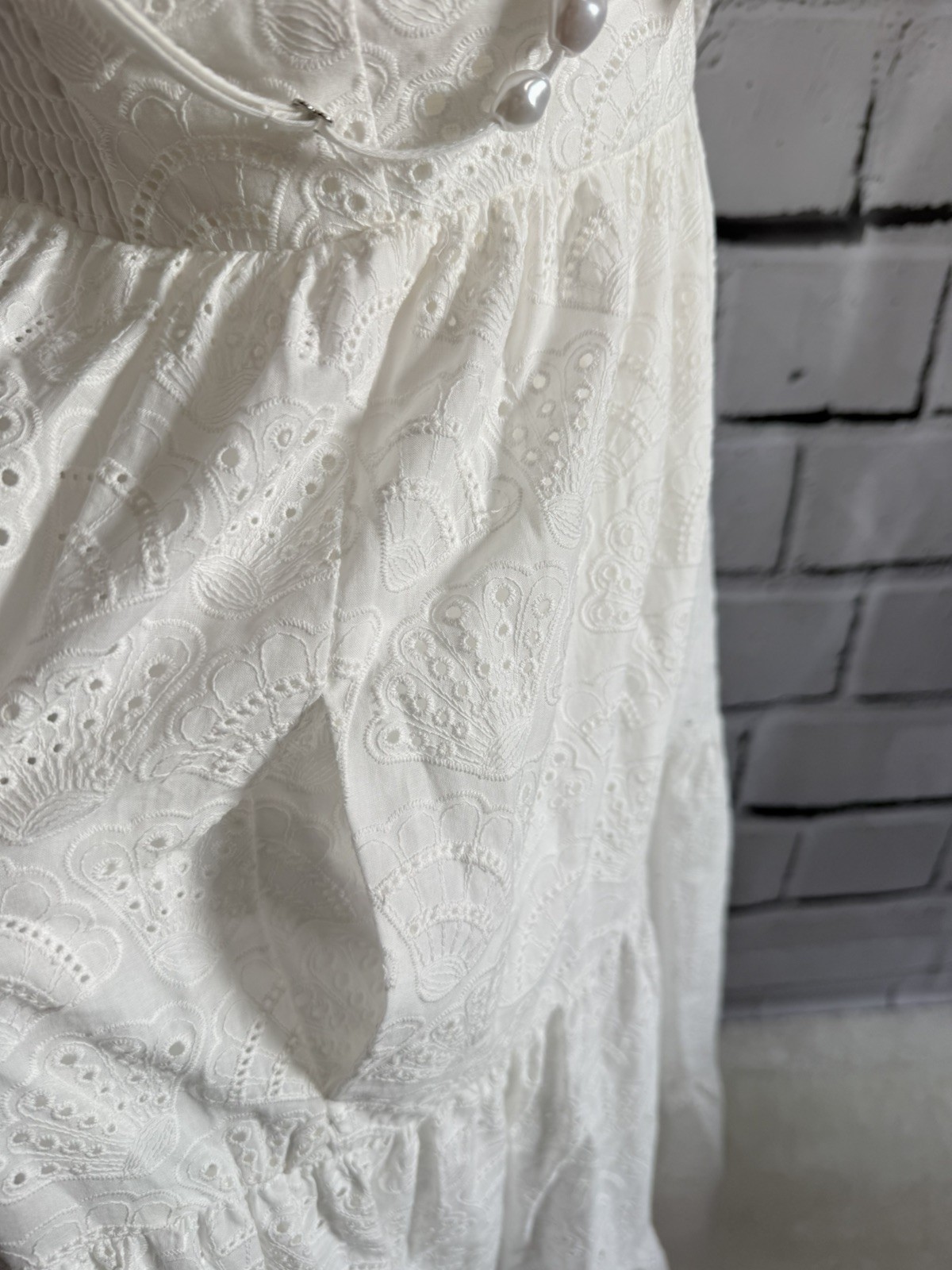 NWT House of Harlow 1960 White Eyelet Cotton Maxi Dress Smocked Back S