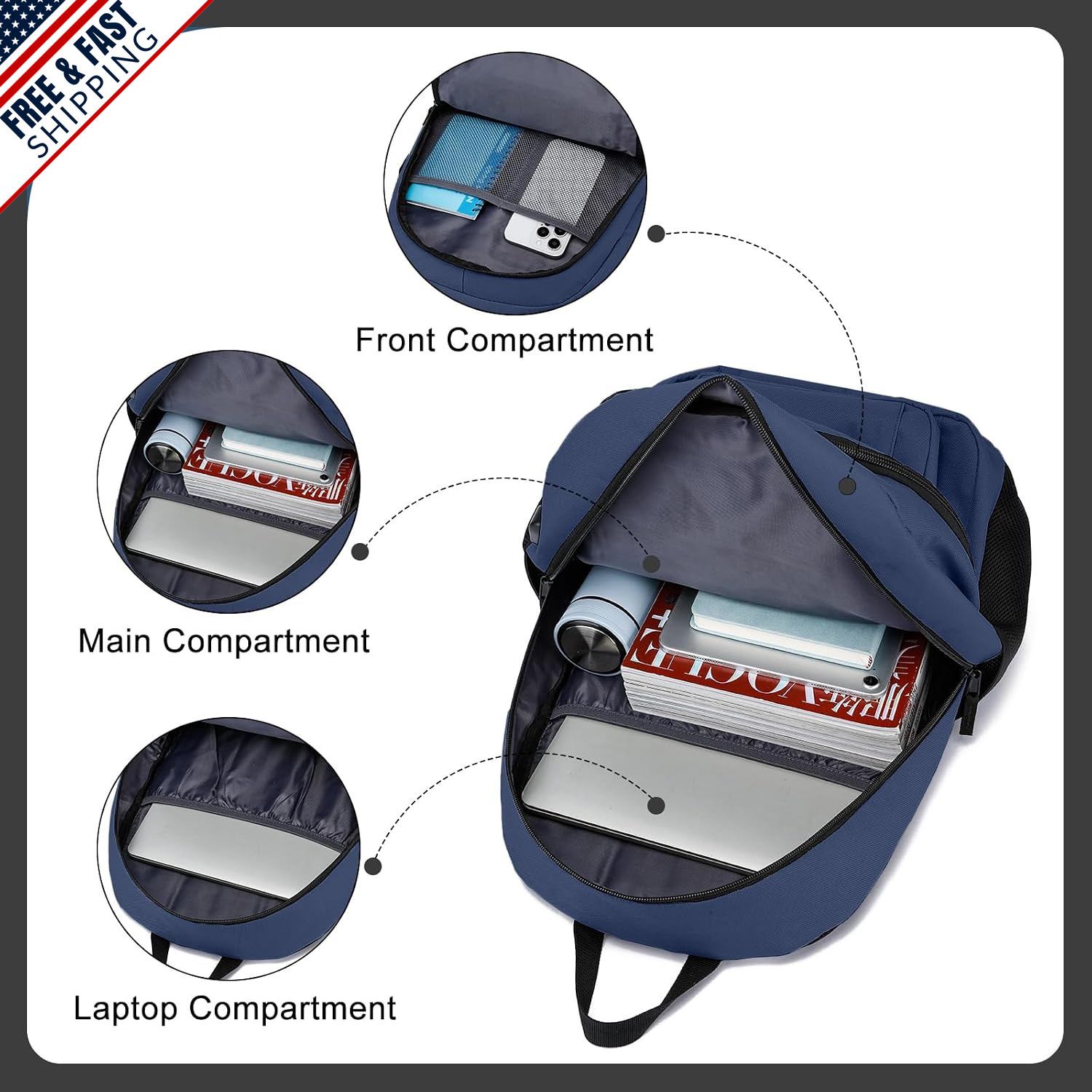 Lightweight Backpack for School, Fits 15.6″ Laptops, Water Bottle Pocket