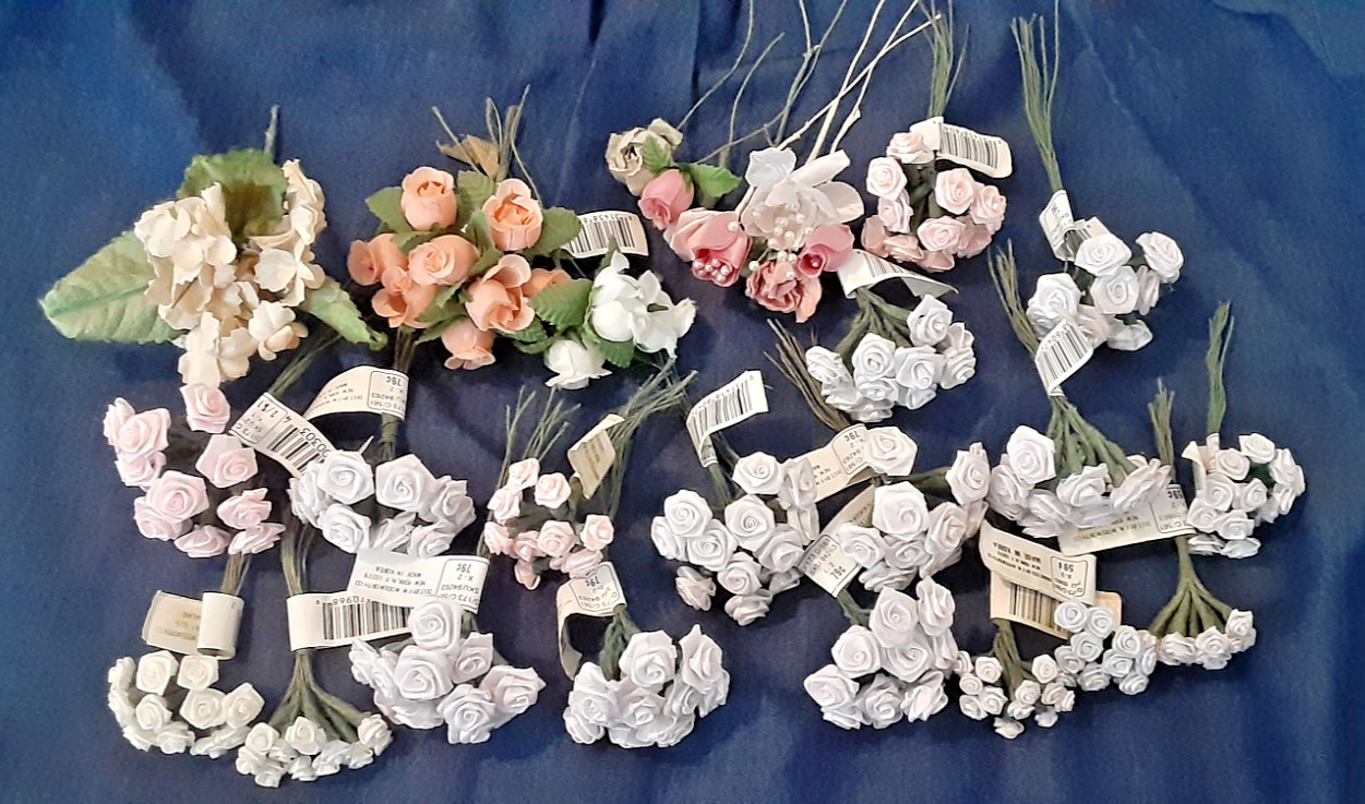 vintage floral flowers millinery craft lot roses, assortment of colors, sizes