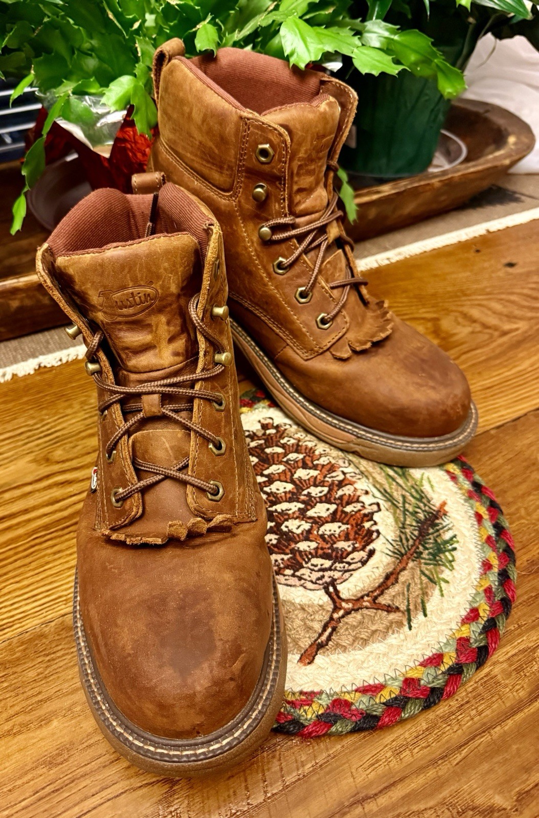 Justin SE466 Barley Brown Comp Toe Waterproof EH ASTM Work Boots in size 10D