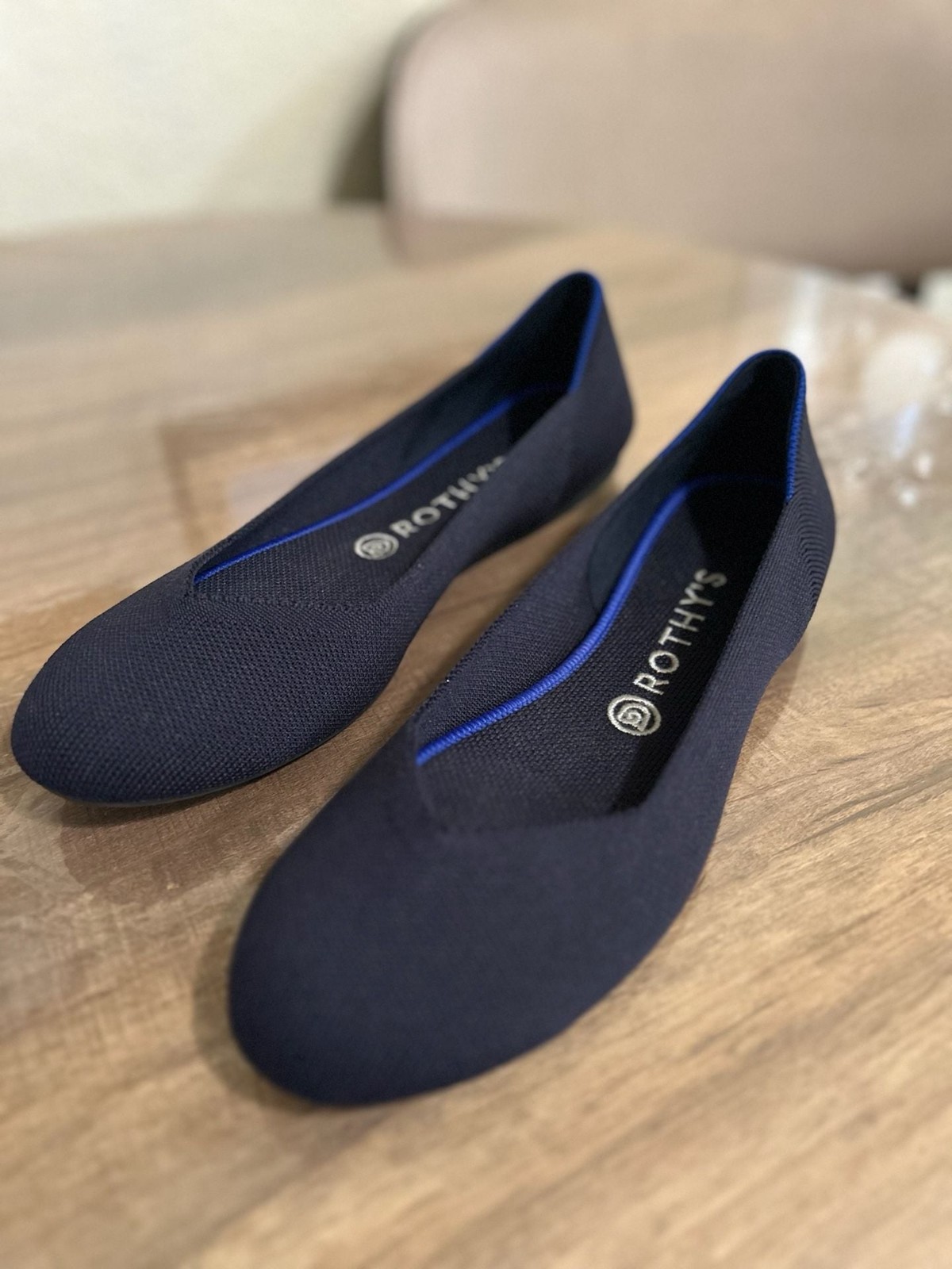 Rothy’s The Flat Round Toe Navy Blue Knit Washable Shoes Size W10