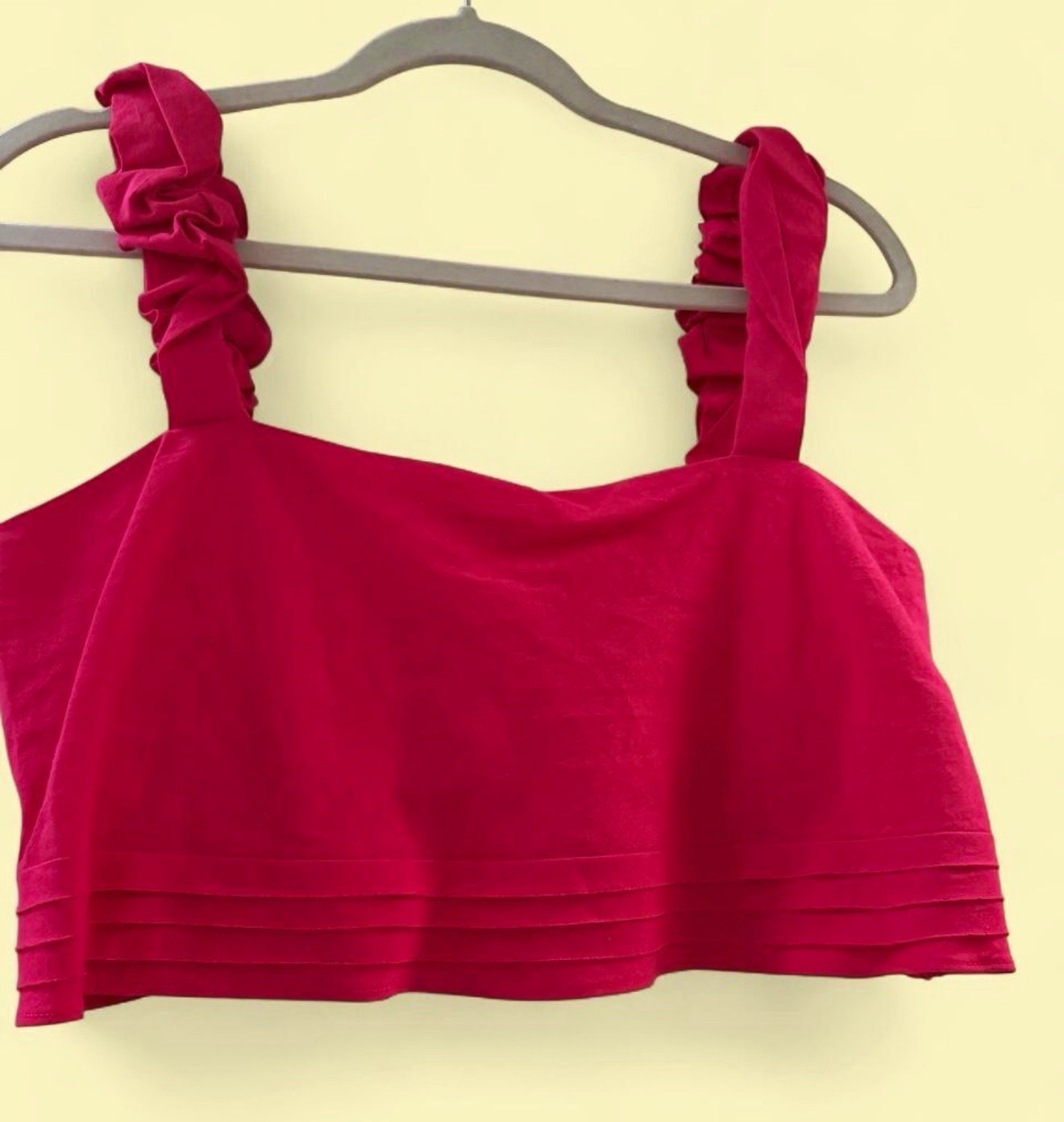 Ramy Brook New York Women’s S/P Pink Square Neck Sleeveless Cropped Ruffle Top