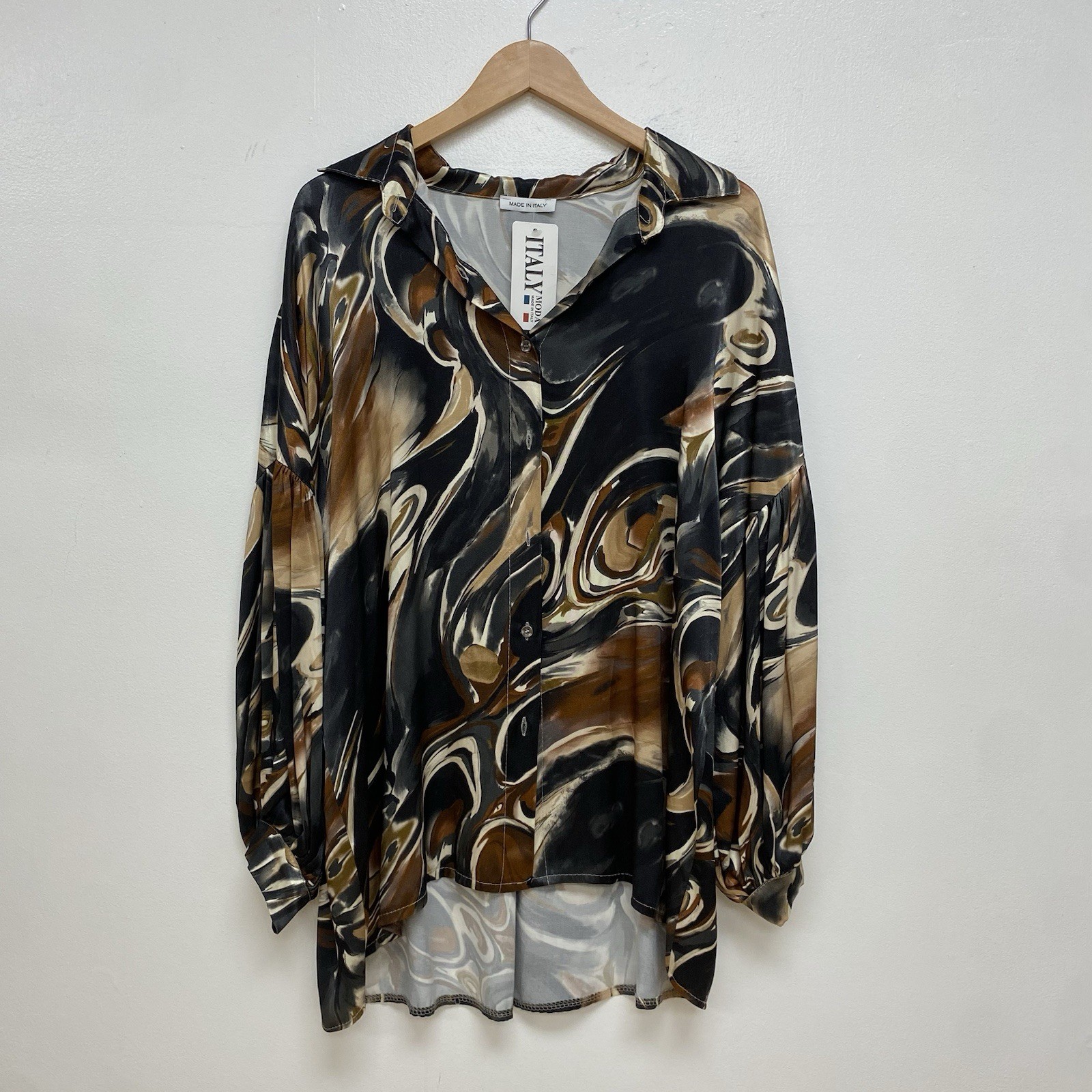 Black And Brown Marble Long sleeve Blouse Made In Italy