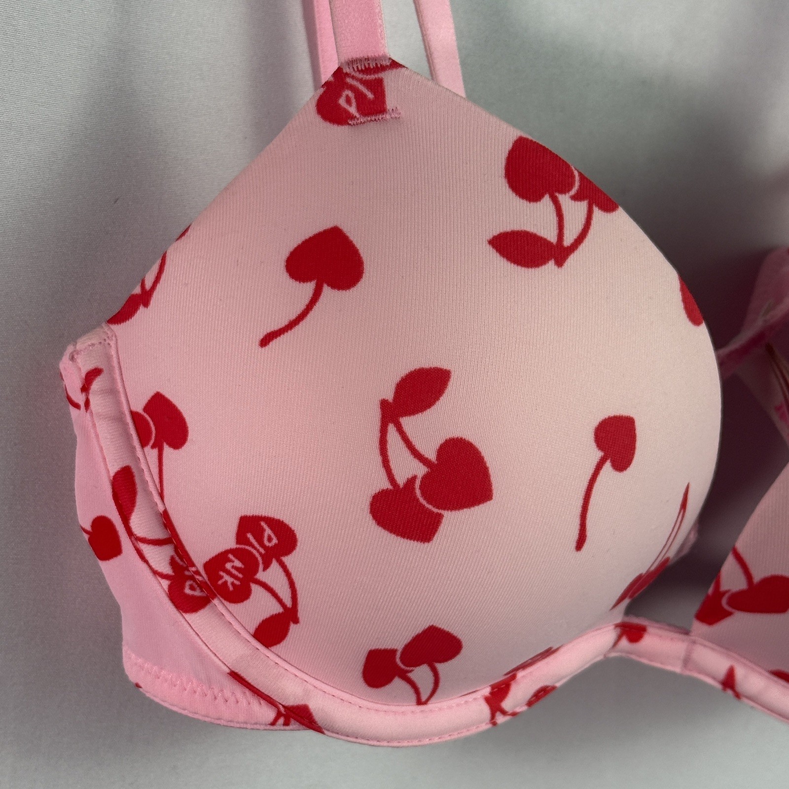 Victoria’s Secret PINK Sexy Pushup Bra 32a Color Pink and Red Heart Cherries VS